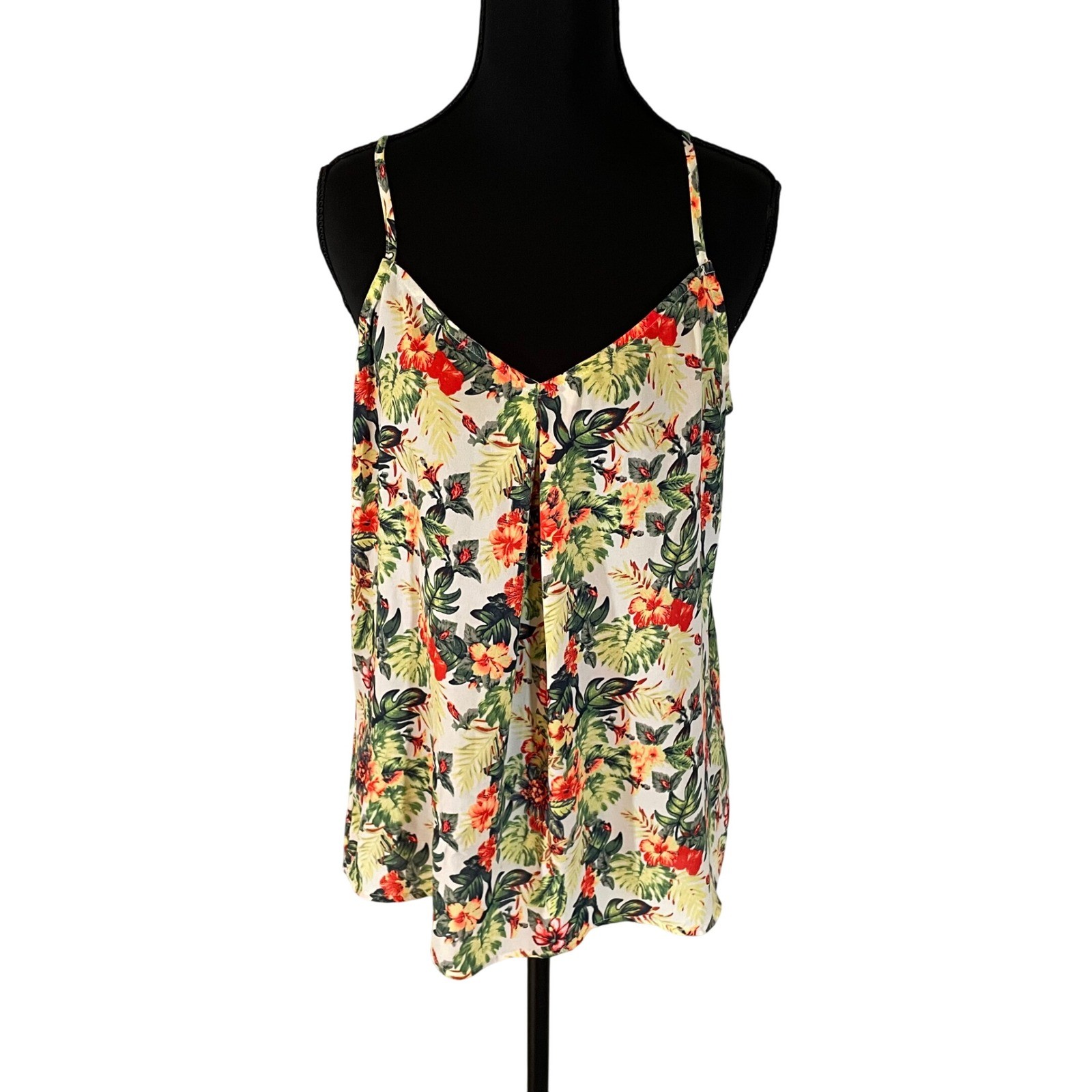 Skies Are Blue Womens Tropical Floral V-Neck Camisole Top Multicolor Sz M Beach