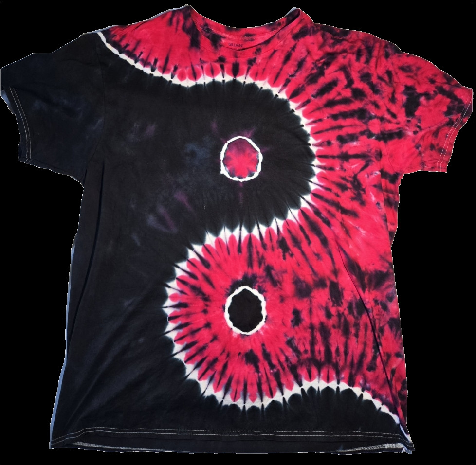 Adult Unisex Tie Dye Shirt Unique Black Fuchsia Yin Yang Inspired. Made to Order