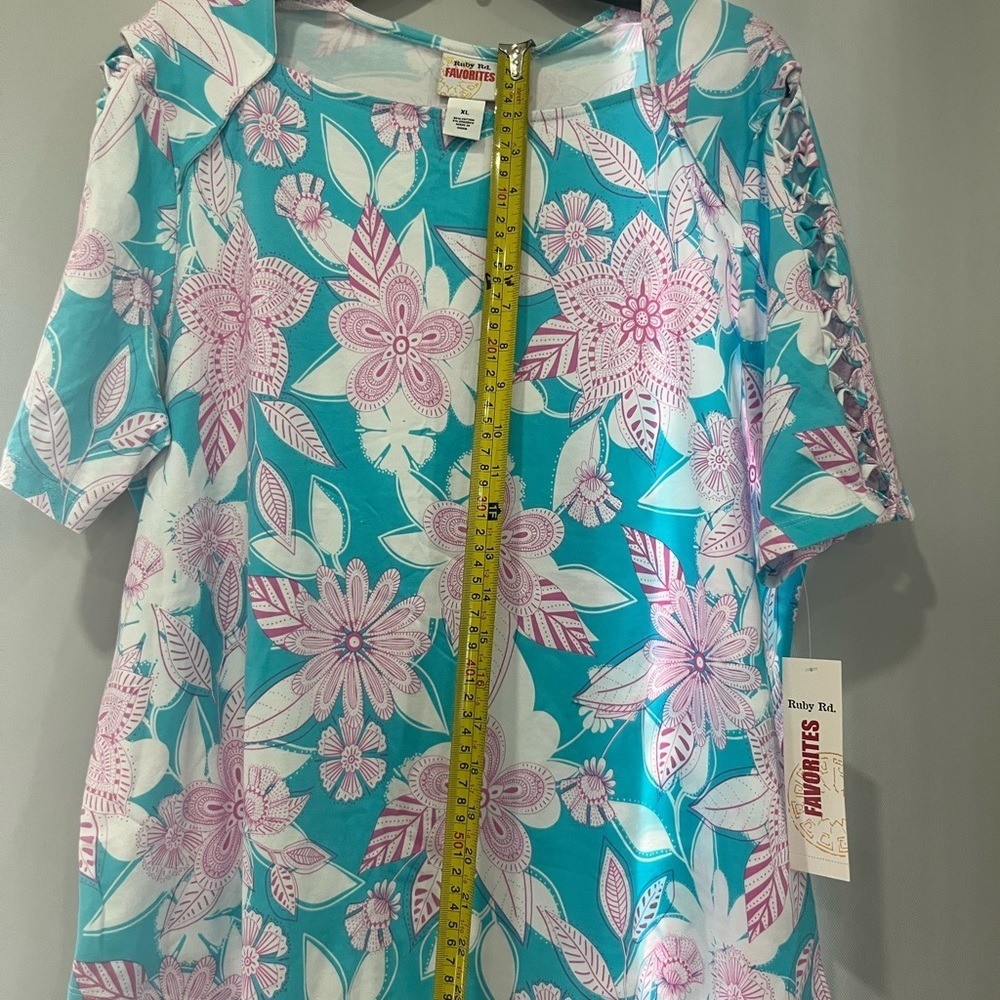 Ruby Rd. Pink and Blue Floral Blouse