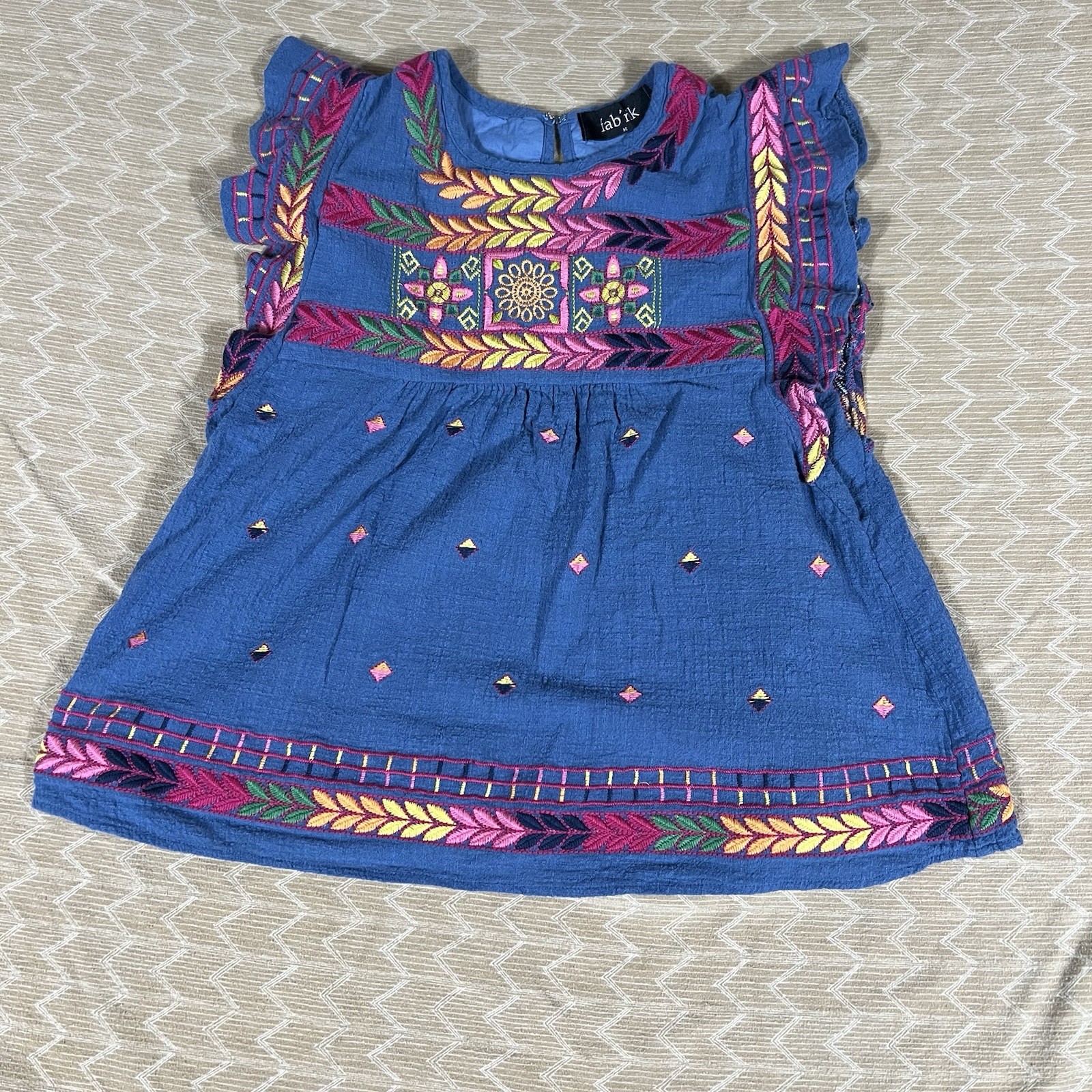 Fab’rik Top Womens Embroidered medium boho chic multicolor pattern all over M