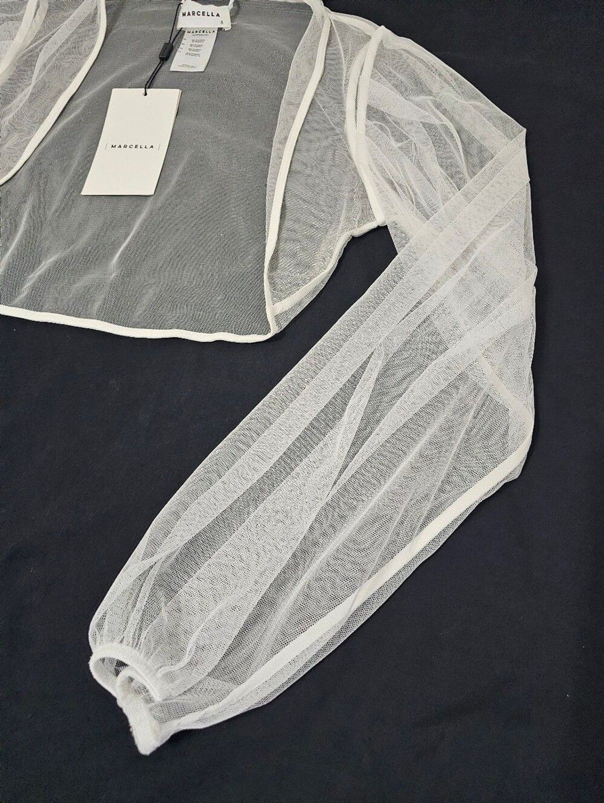 NWT Marcella Calliope White Mesh Sheer Bolero Shrug Top Sz S Minimalist Ballet