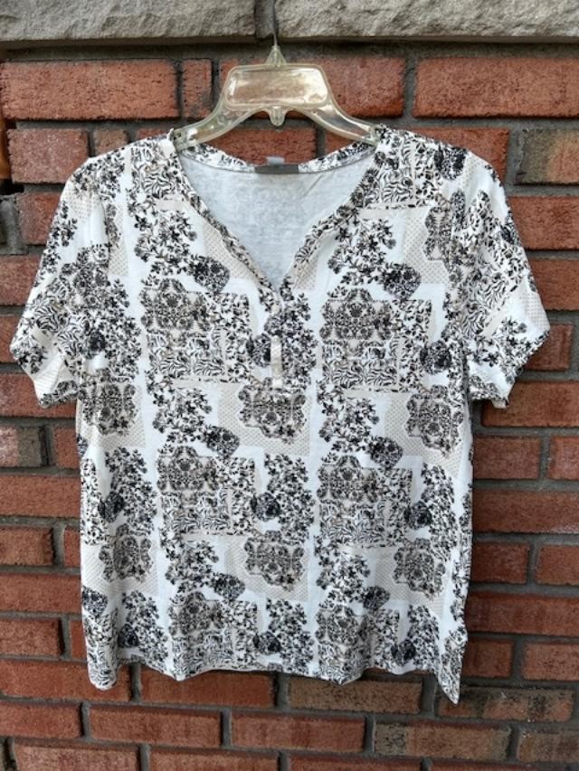New $19.99 Tags NWT STYLE & CO Beige & Brown Print Cotton Blend Henley Top 1X