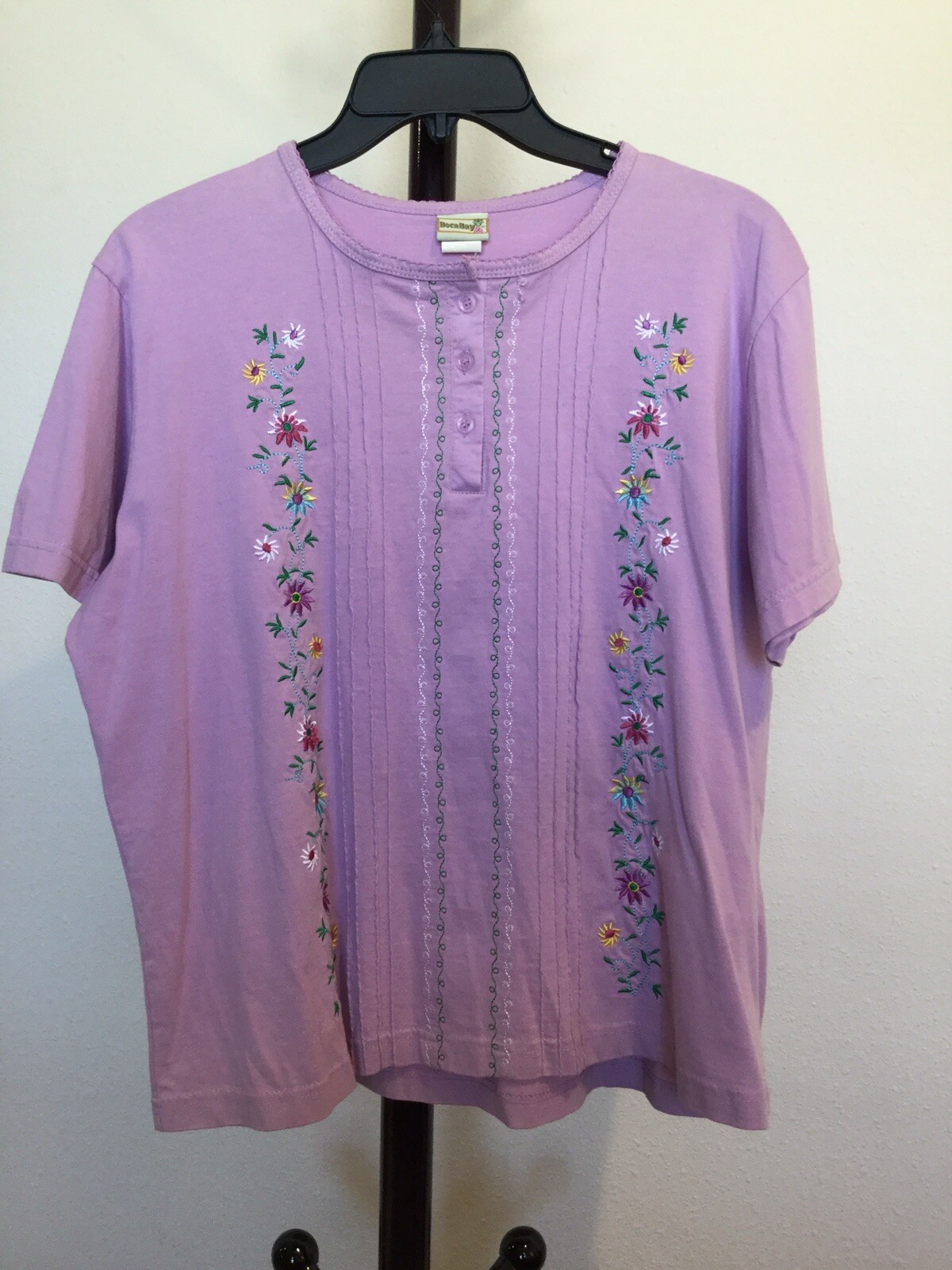 Women’s Boca Bay Crew Neck Short Sleeve 100%cotton Purple Embroidery Top Size L
