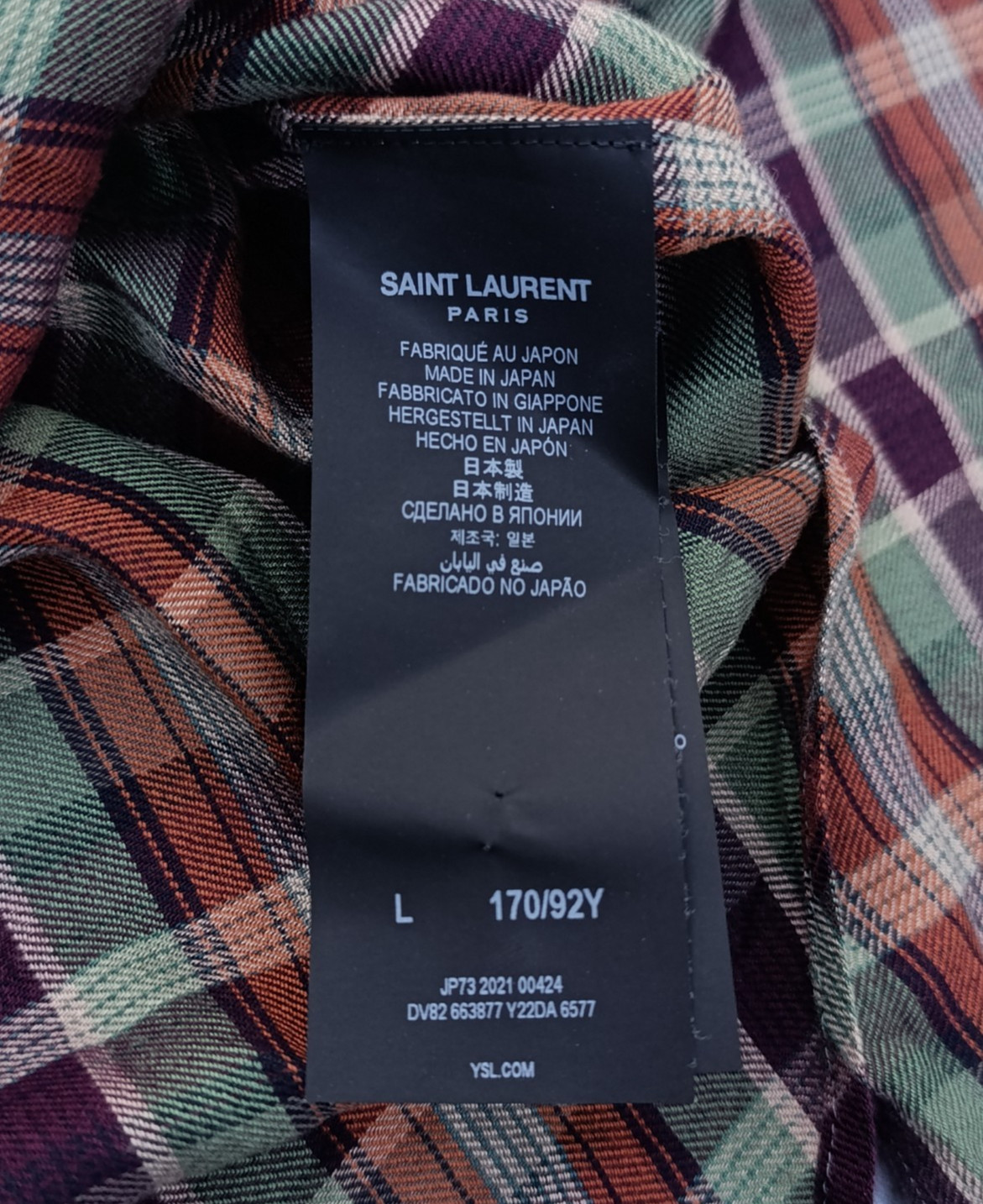 Saint Laurent Tartan Plaid Maroon Shirt F/W 2021 Pre-Collection Made in Japan L