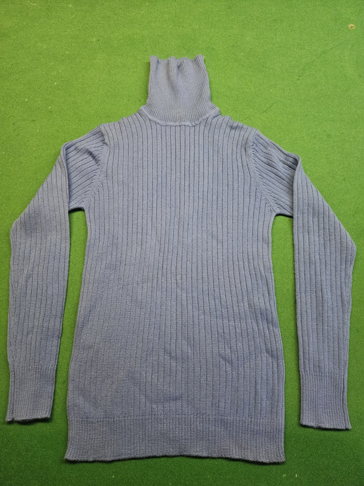 Blue Ribbed Turtle Neck Long Sleeve Top Size S Slim Fit L55cm A33cm