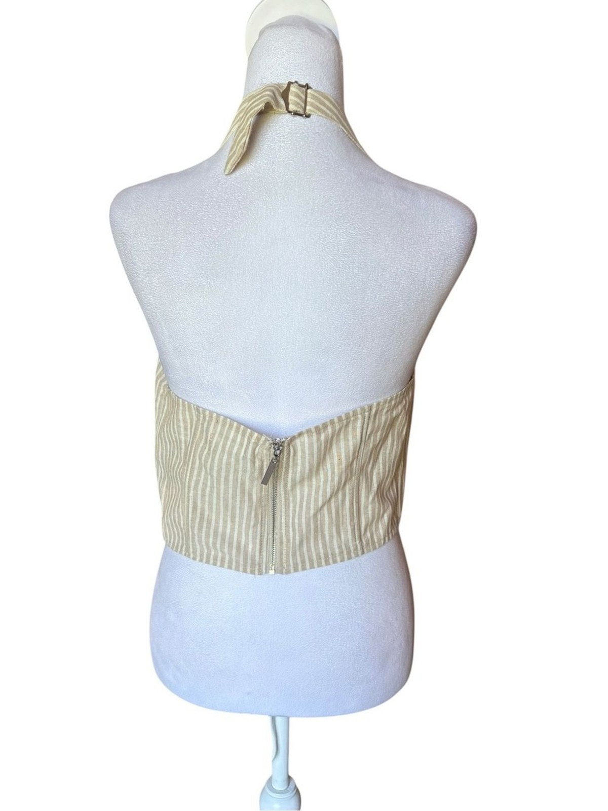 Revolve Superdown Rudy Halter Top Beige White Striped Womens Medium NEW With Tag