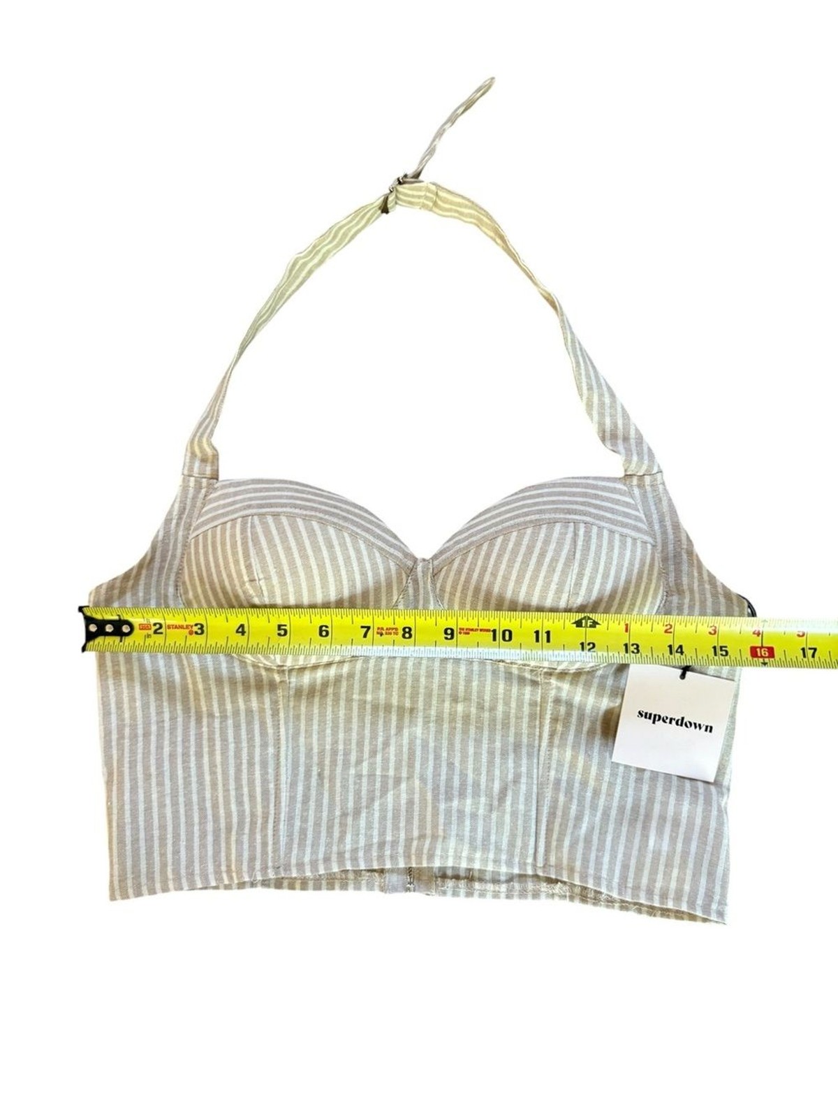 Revolve Superdown Rudy Halter Top Beige White Striped Womens Medium NEW With Tag