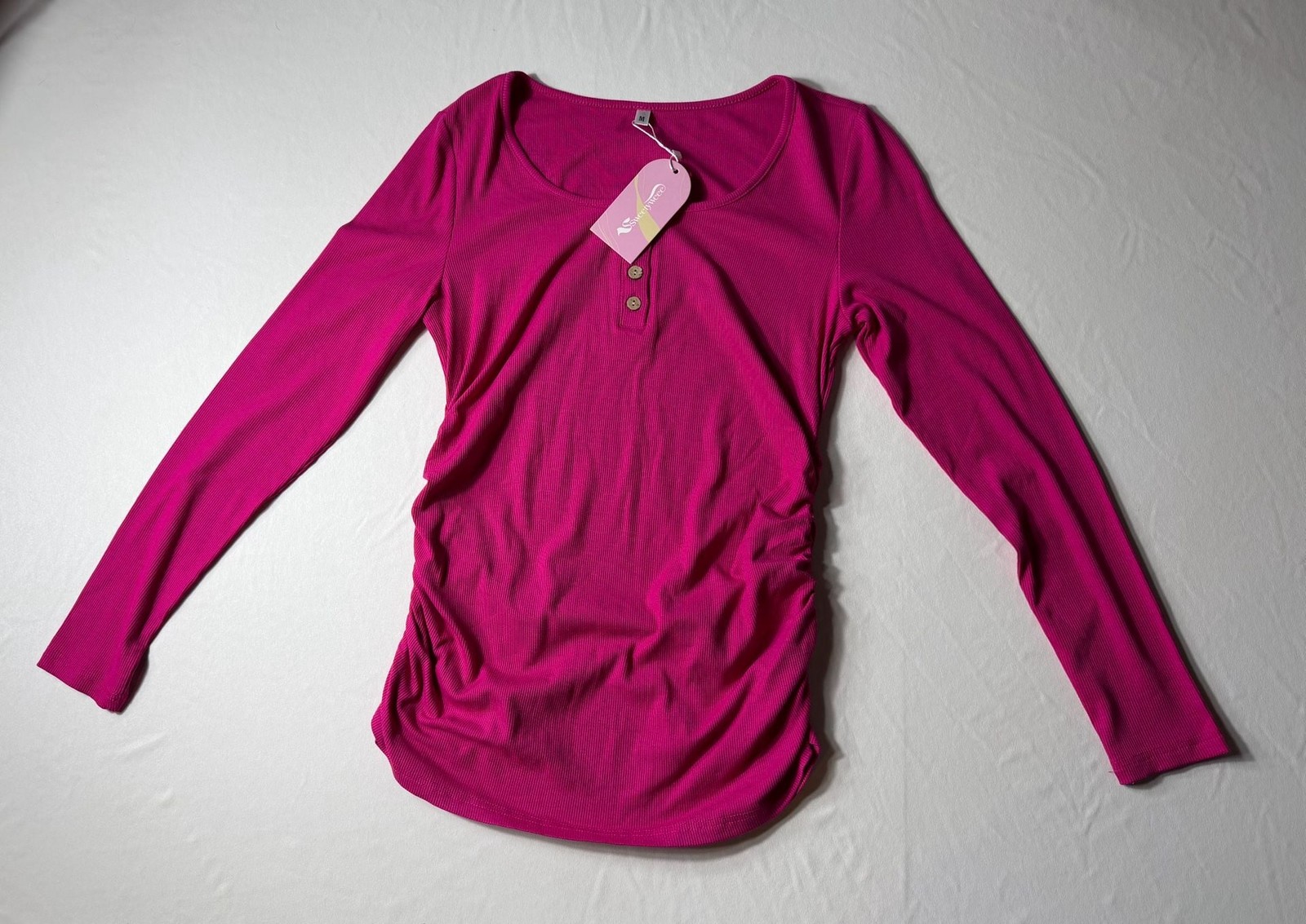 Sweetyweee Womens Ribbed Long Sleeve Henley Hot Pink Size M