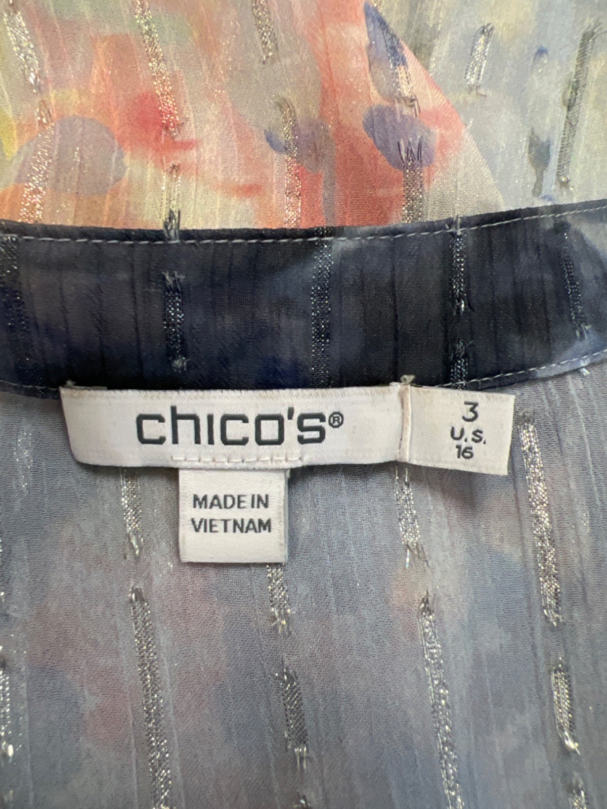 Chico’s Women’s Multicolor Metallic Sheer Butterfly Sleeve Blouse – 3/US 16