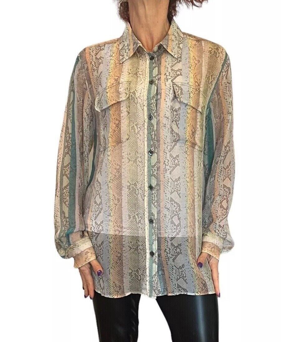 EQUIPMENT FEMME 100% Silk Snake Print Sheer Long Sleeve Button Blouse Designer M