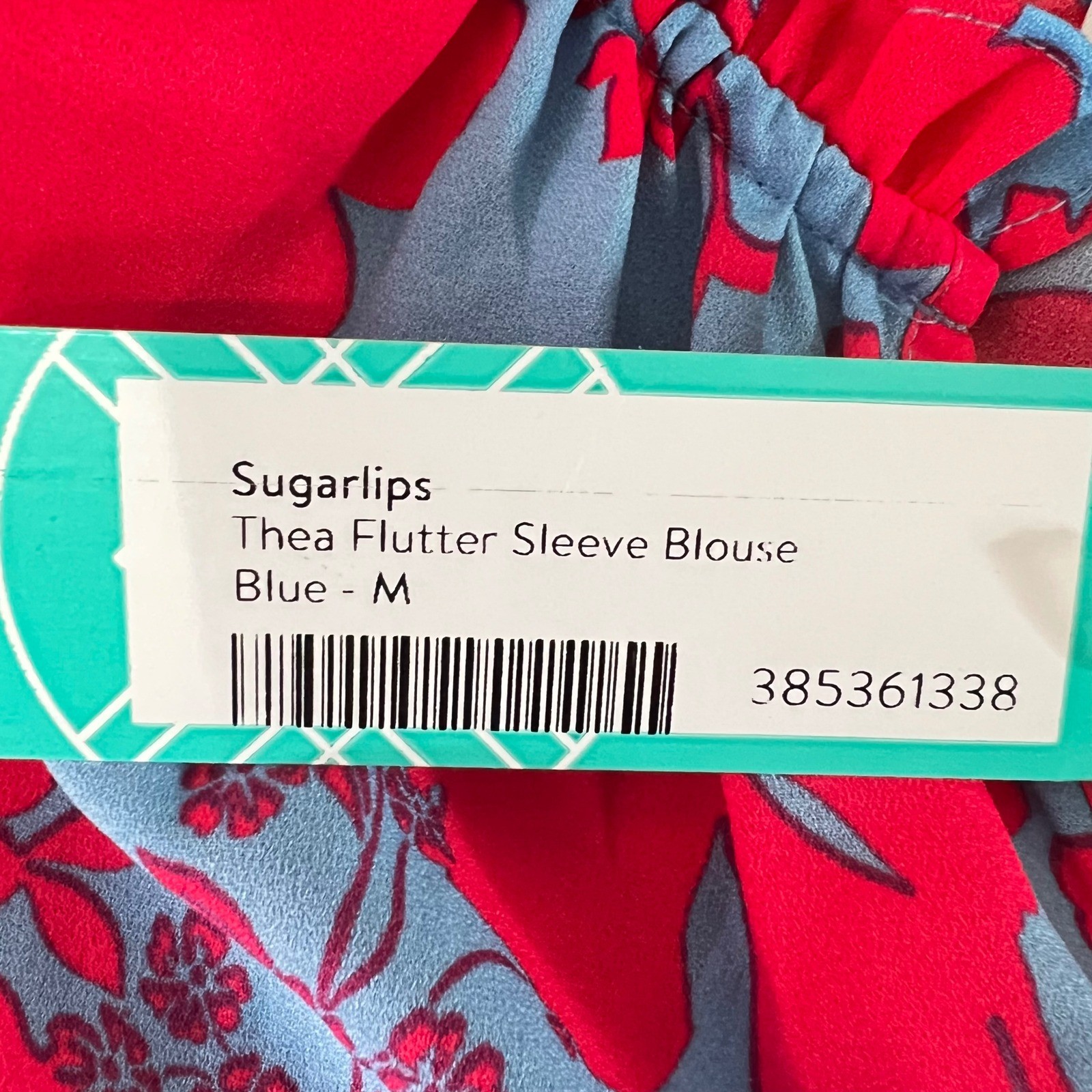 Sugarlips Thea Flutter Sleeve Blouse M Blue Pink Tropical Floral Dopamine Barbie