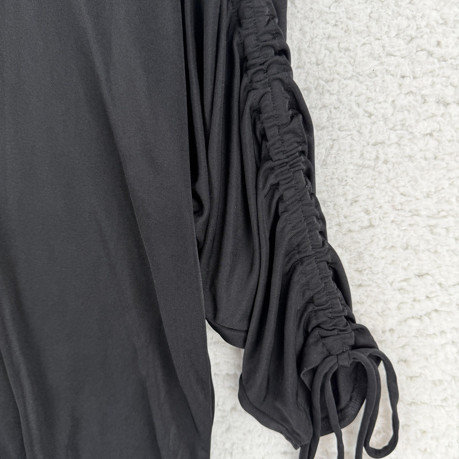 Express Shirt Womens Medium Black Crew Neck Ruched Drawstring Sleeve Tee Top NWT