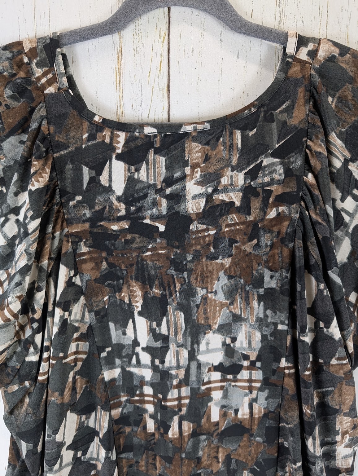 AB Studio Size XL Womens Multicolor Print Short Sleeve Blouse