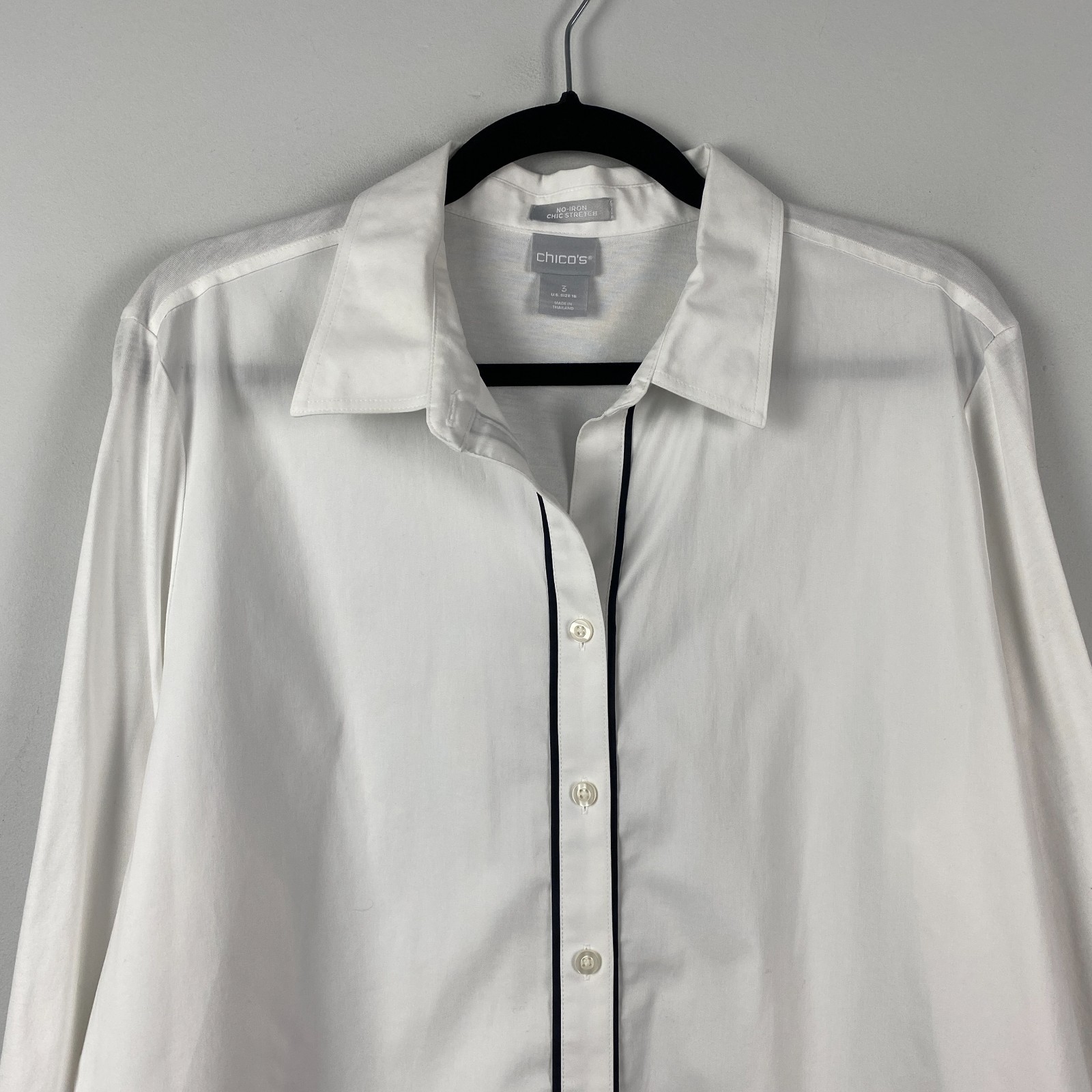 Chicos No Iron Stretch Button Up Tunic Shirt Size 3 US XL Knit & Woven Contrast