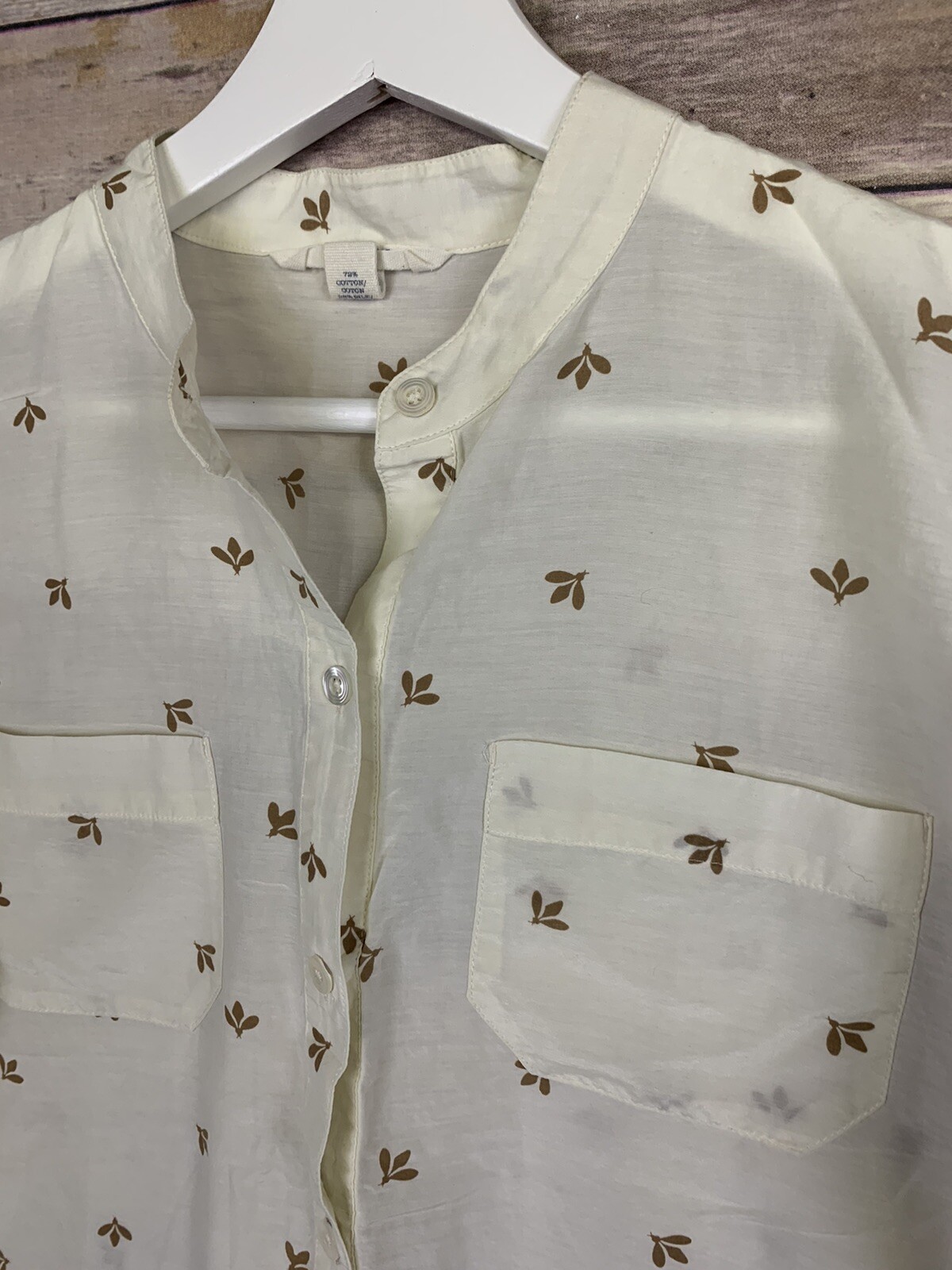 Lands End Canvas Womens 2 Popover Blouse Silk Blend Cream Tan Floral