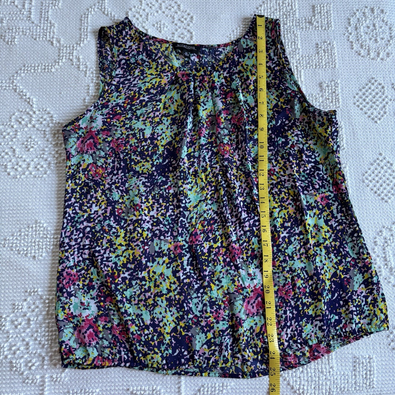 Notations womens size medium multicolor sleeveless blouse pleated round neckline