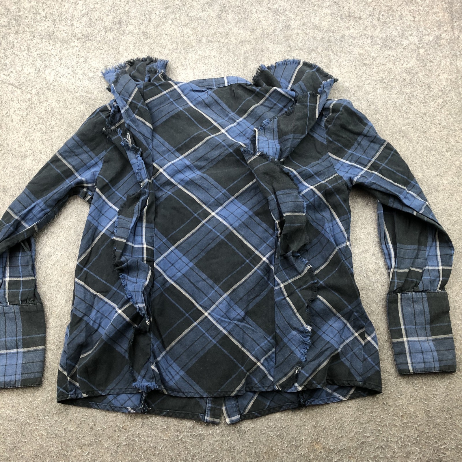 Maison Cinquante Shirt Womens Large Plaid Ruffle Fringe Button Down Top