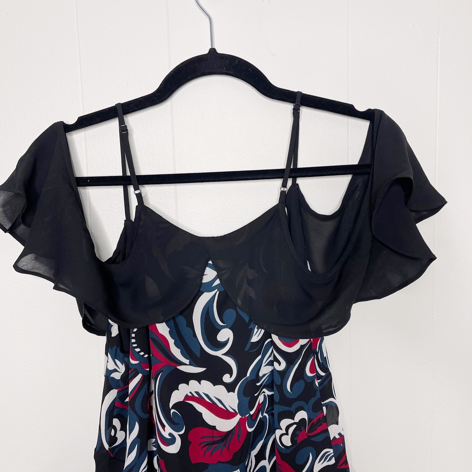 Parker Draped Sleeve Blouse Cold Shoulder Ruffle Pieced Paisley Print Black M