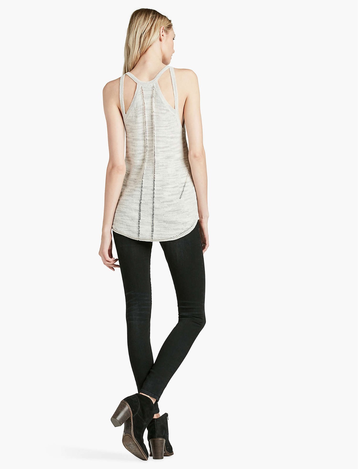 LUCKY BRAND Women’s Strappy Sweater Tank Size L Beige/Light Grey Heather NWT