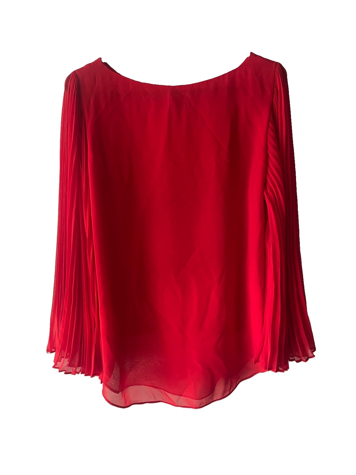 Vince Camuto Red Chiffon Blouse Pleated Accordion Bell Sleeves Size Petite Large