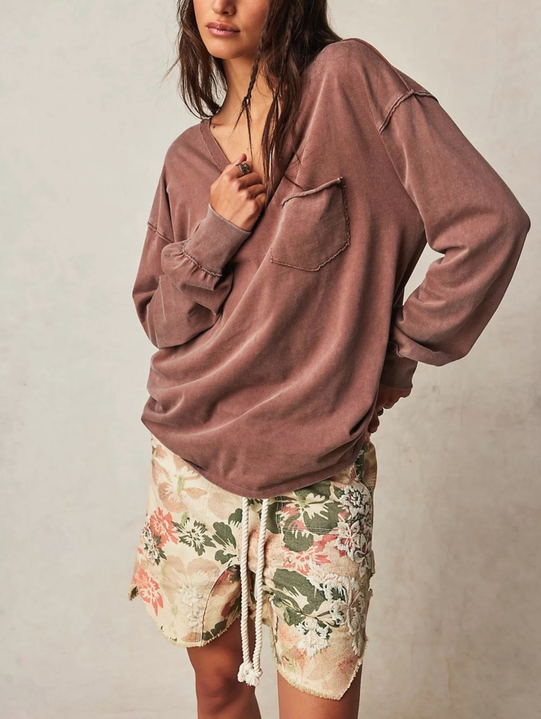 Free People We The Free FADE INTO YOU Long Sleeve Tee in Umber Earth size M