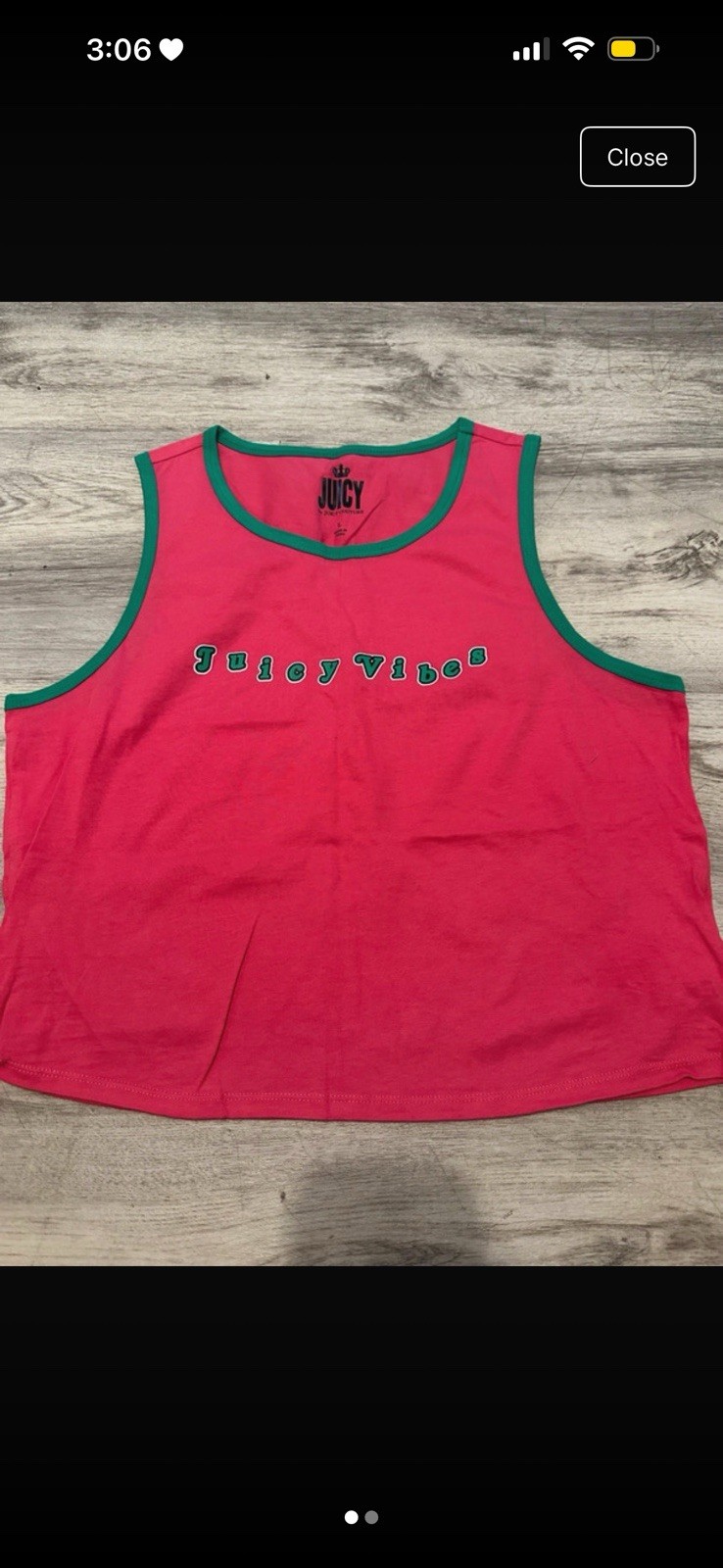 Juicy Couture Pink Tank Top Green Trim Logo Round Neck Sleeveless Size L