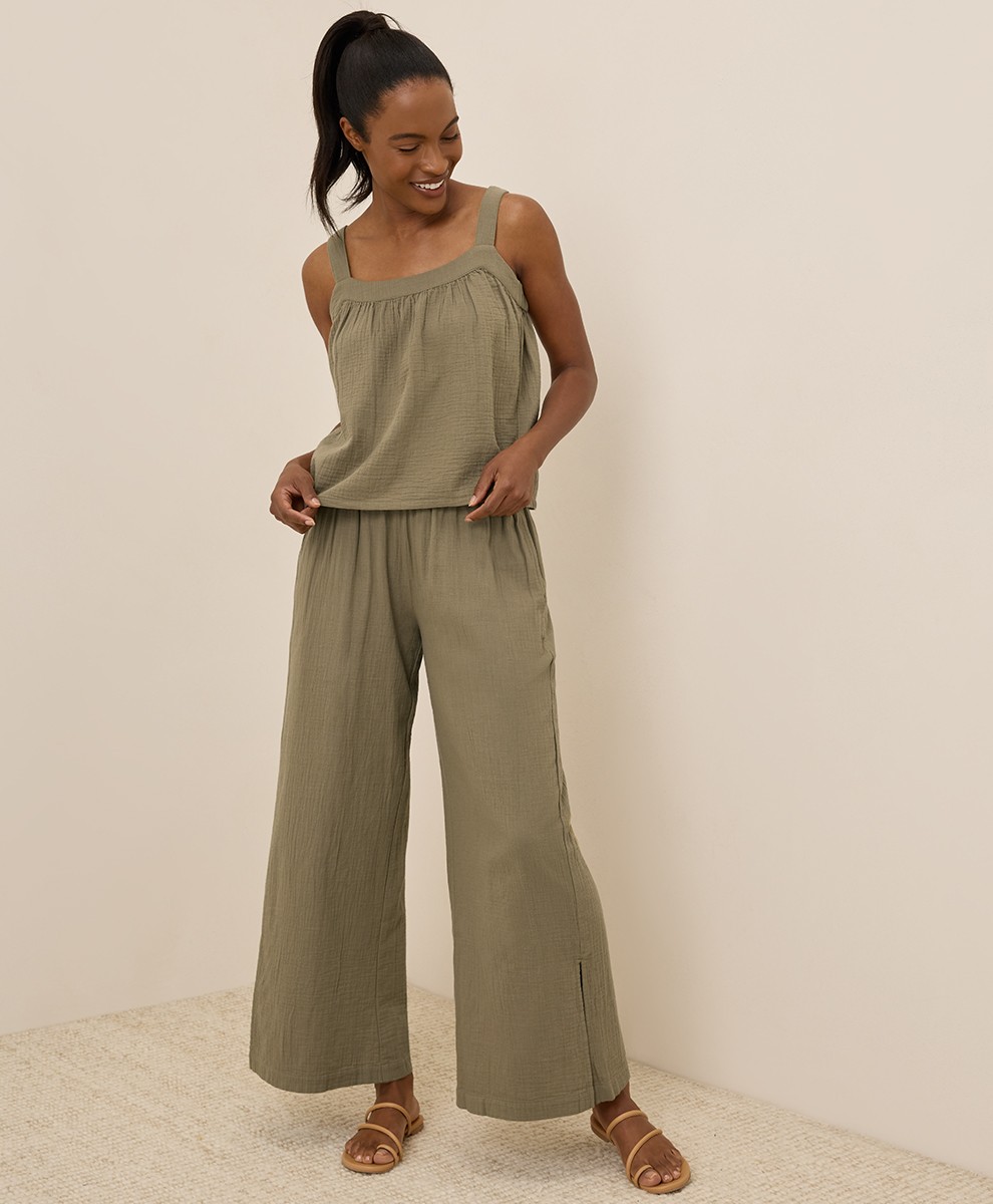 Pact Women’s Coastal Double Gauze Breezy Cami 2X-Large Khaki Green Top