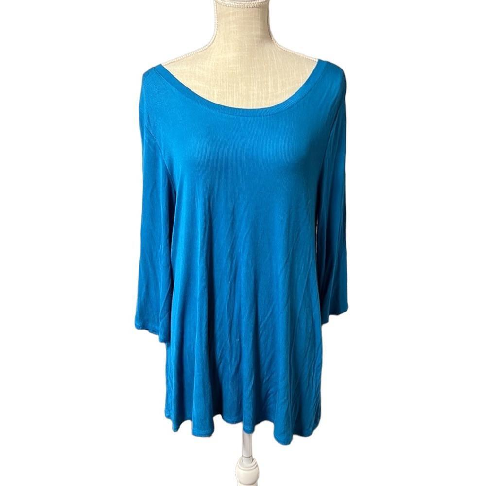 NWT SO 3/4 Long Sleeve Tunic Tee Relaxed Swing Shirt Ribbed Blue Womens XL