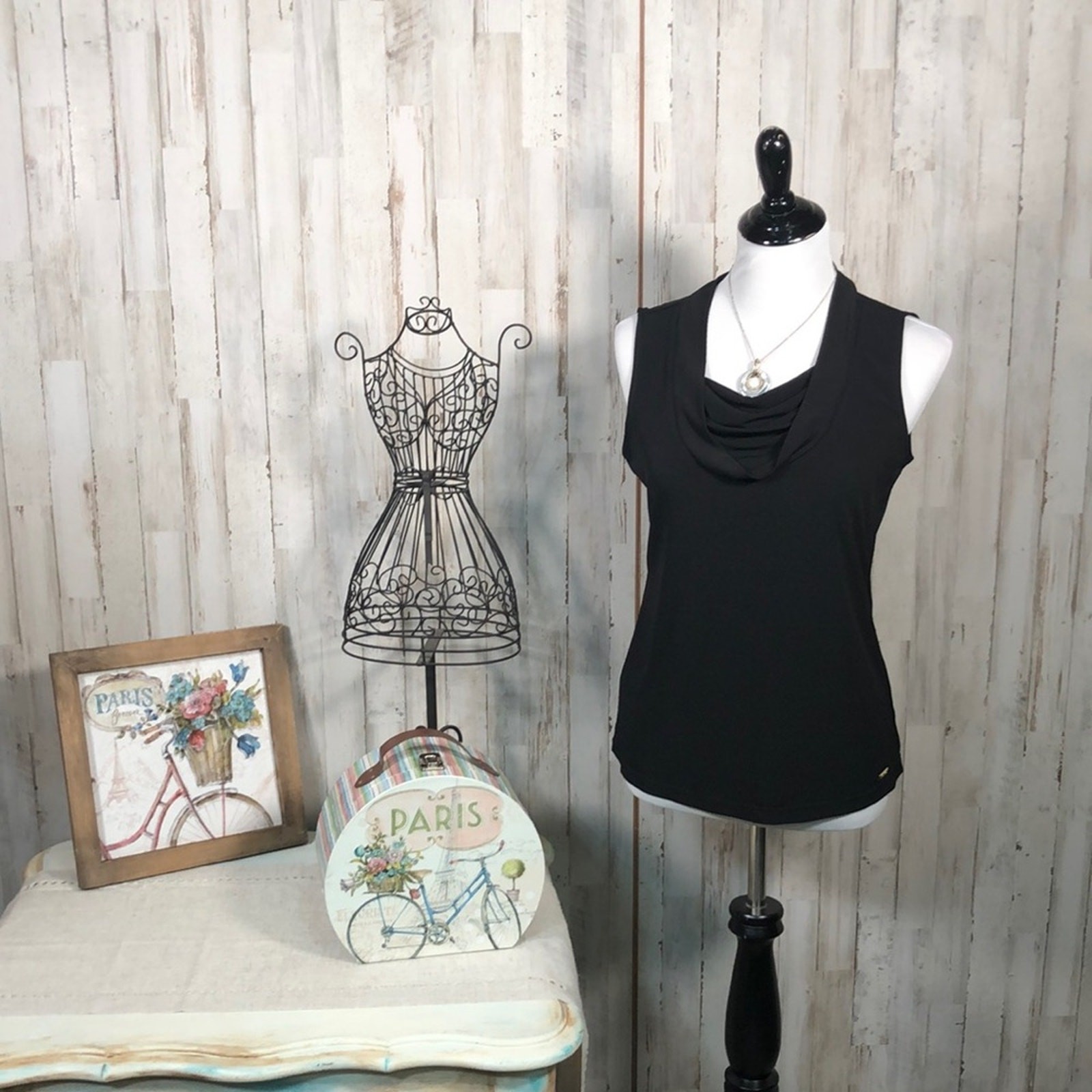 Calvin Klein Drape Neck Dressy Tank Blouse with Gold Accent
