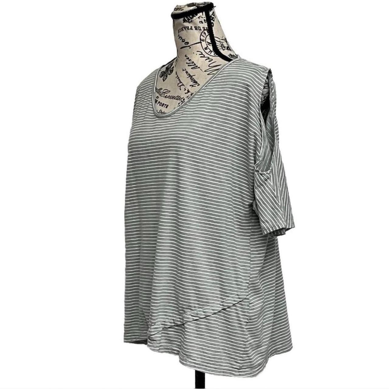 Fresh Produce Gray Stripe Cold Shoulder Top Women’s 2X Plus Nautical Coastal USA