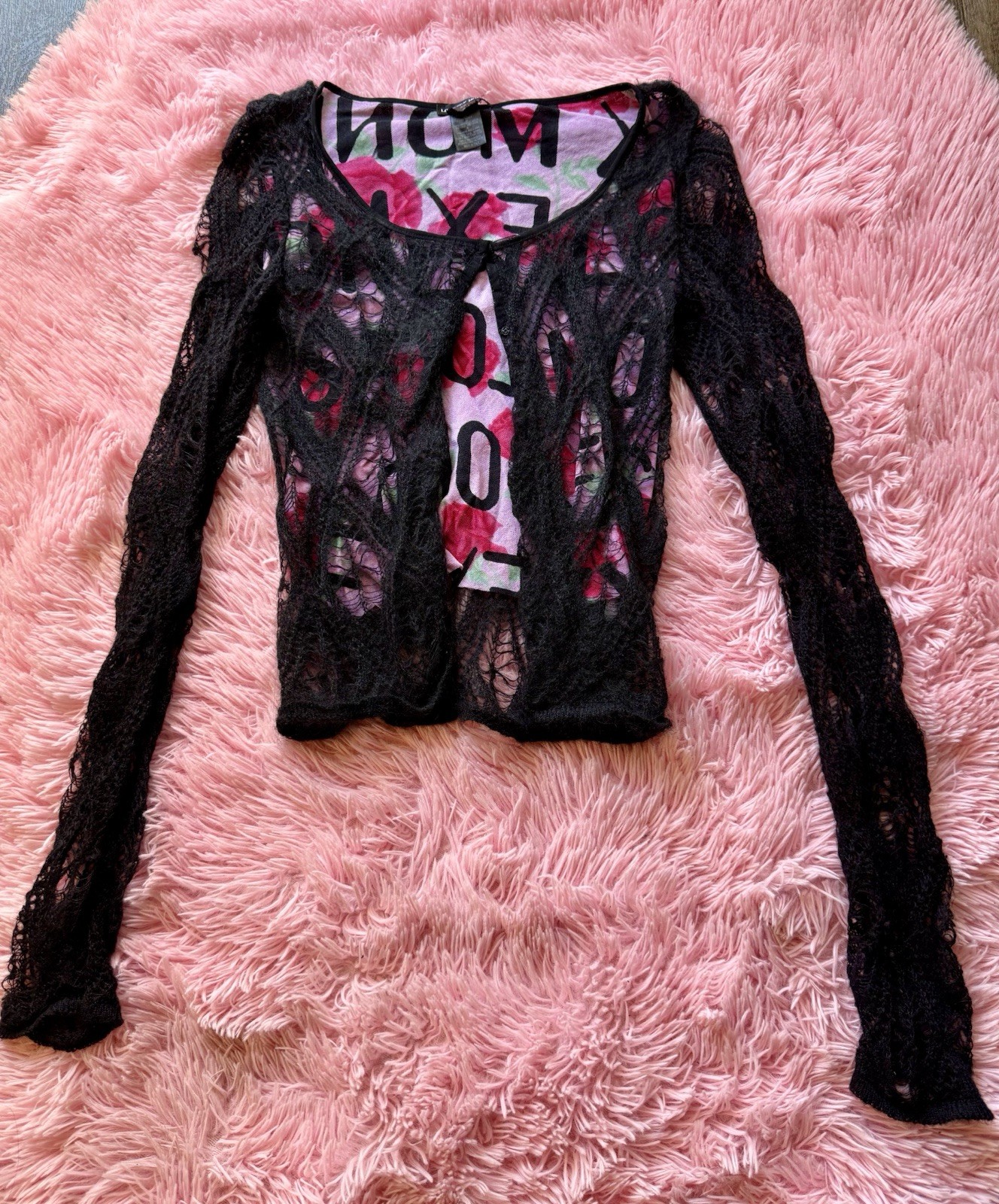 Love Sex Money Lace Mesh Grunge Long Sleeve Top