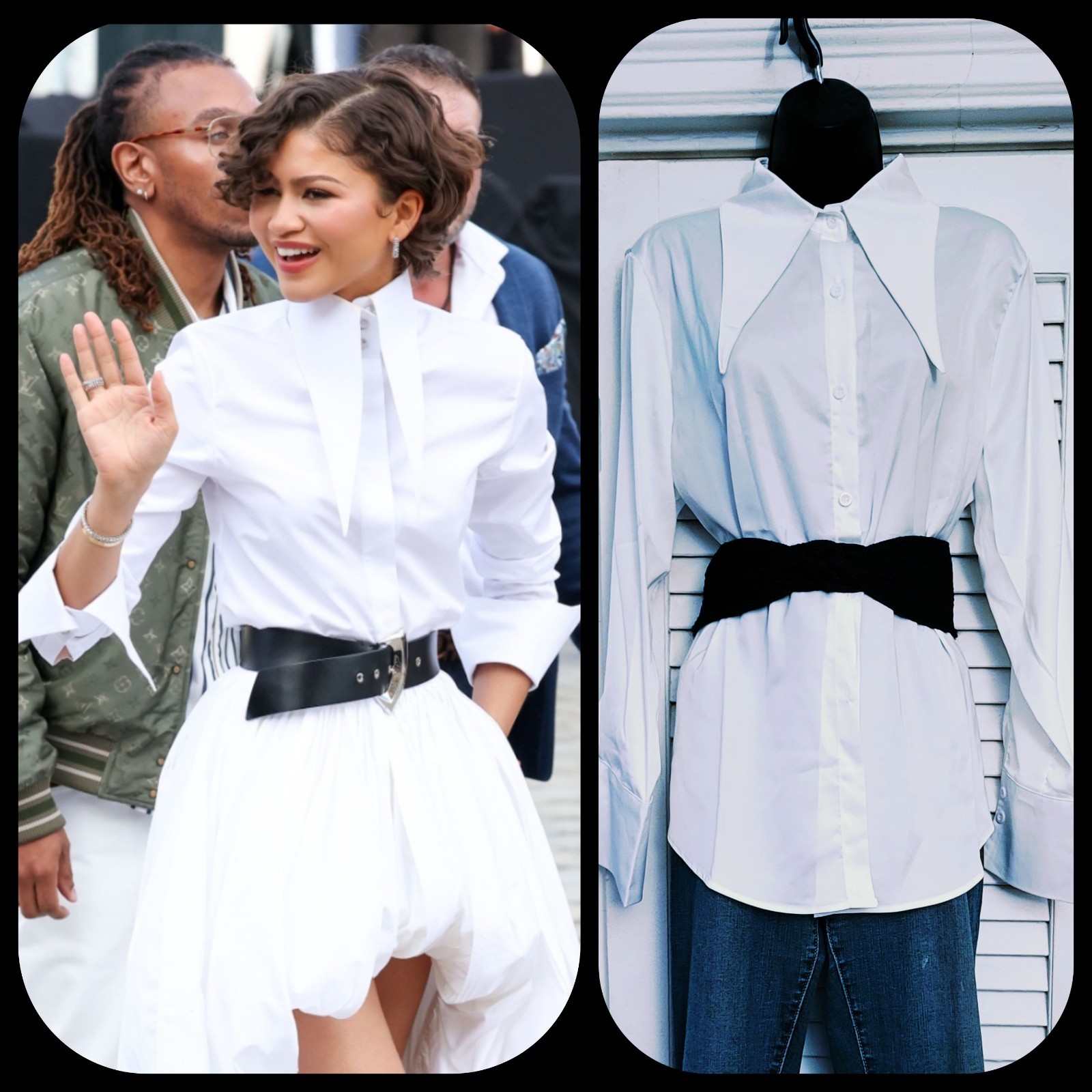 Unique Women’s White Long Pointed Collar Shirt Loose Fit Blouse ML
