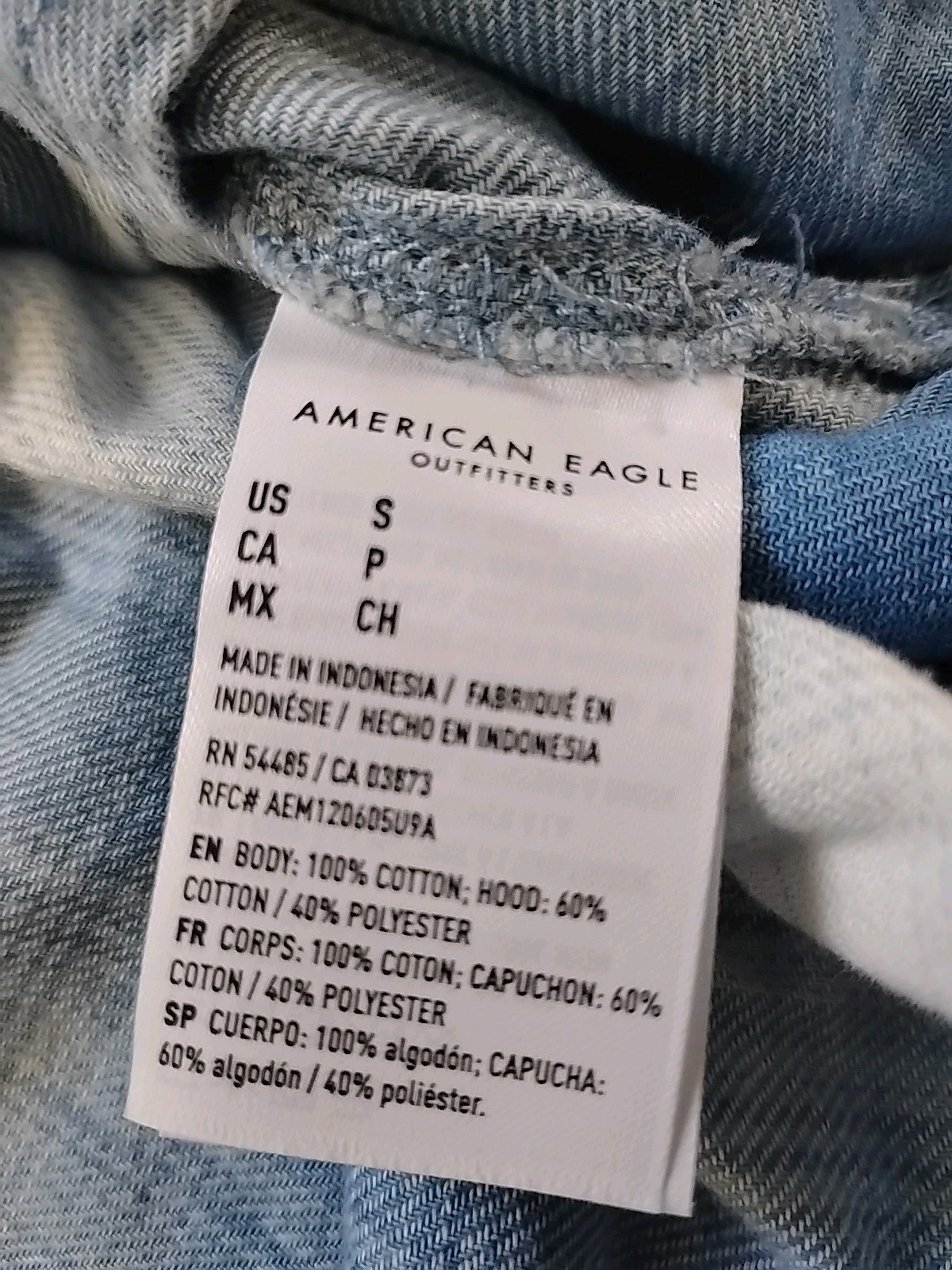 American Eagle Shirt Womens Small Blue Plaid Oversized Flannel Hoodie Button Up