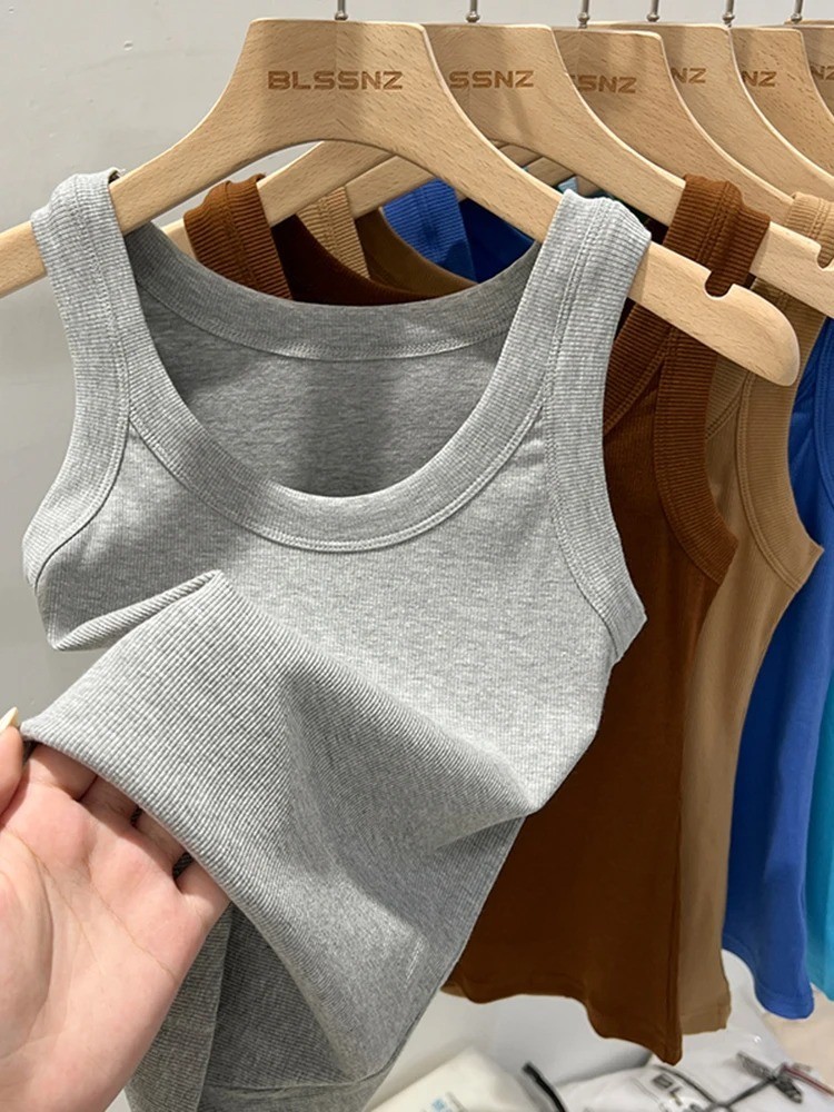 Womens Summer Sleeveless Ribbed Tank Top Stretch Basic Camisole