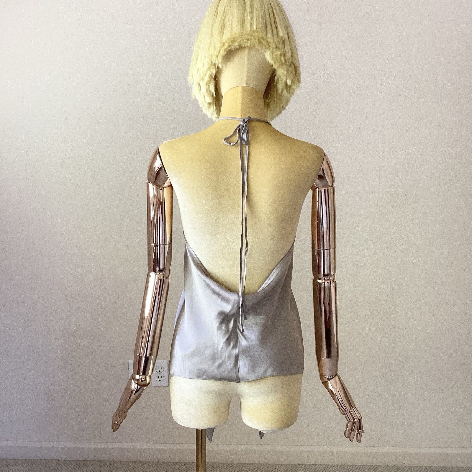 Matériel Tbilisi Top Satin Halter Drape Top Taupe silver SZ S