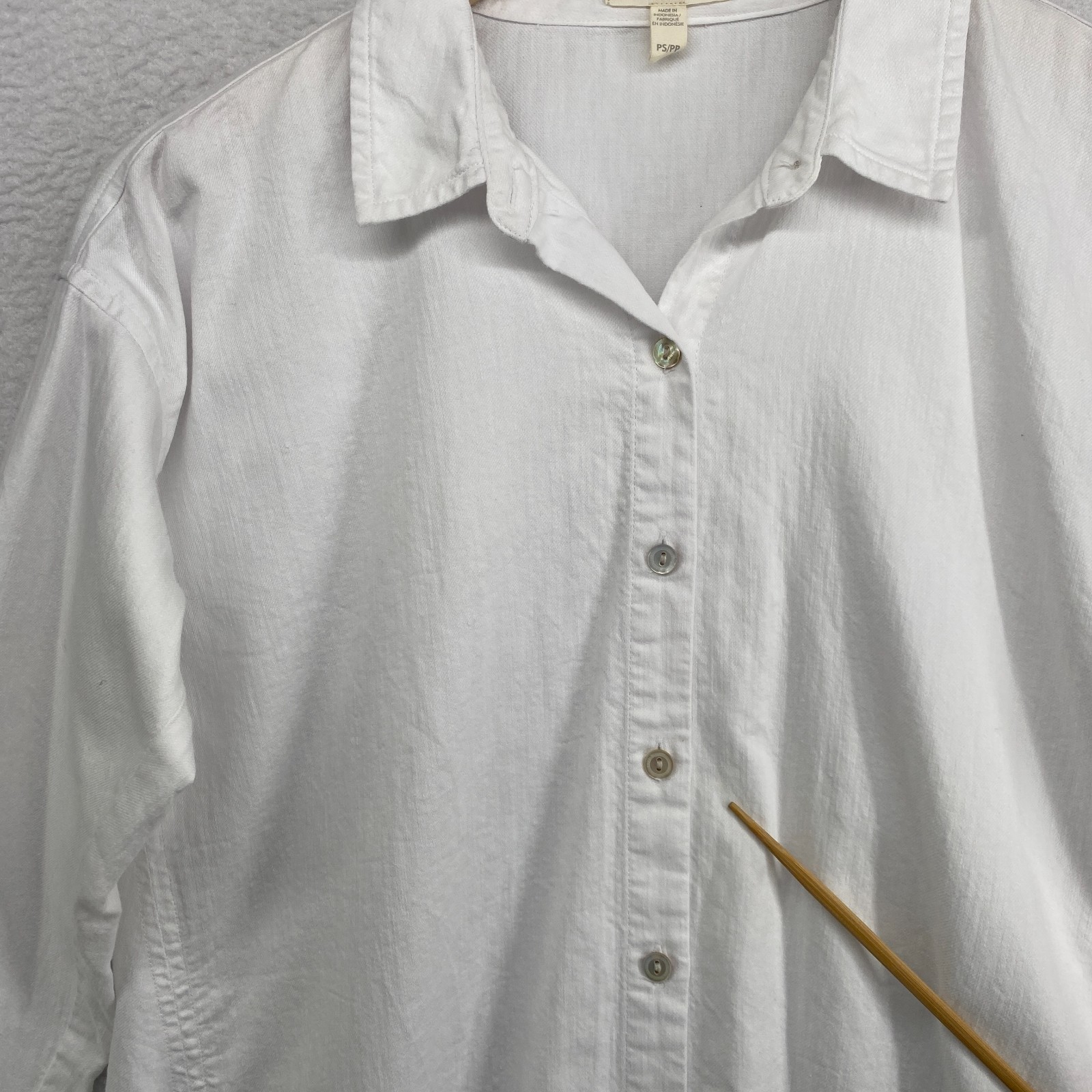 EILEEN FISHER Top PS Soft Organic Cotton Twill Shirt Oversized Button Up White