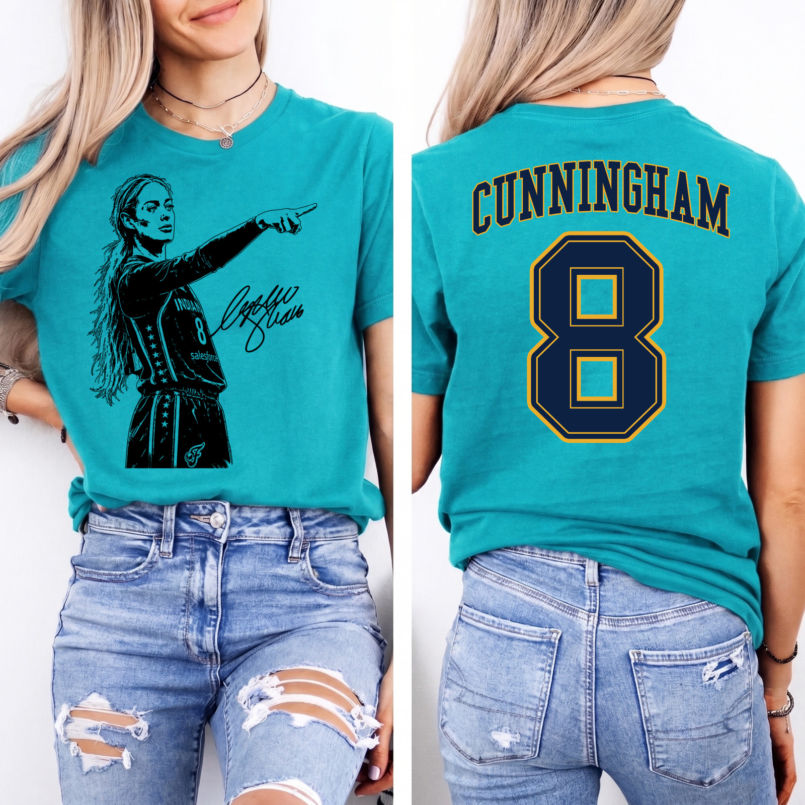 Sophie Cunningham #8 Signature Graphic Shirt Teal WNBA Game Day Tee