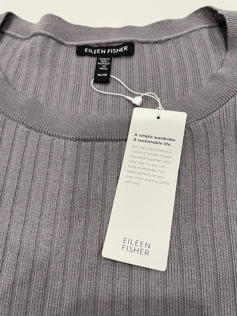 NWT! $198 Eileen Fisher Sz XL Long Slv Medium Weight Top Sweater ‘Smoke’ Lt Gray