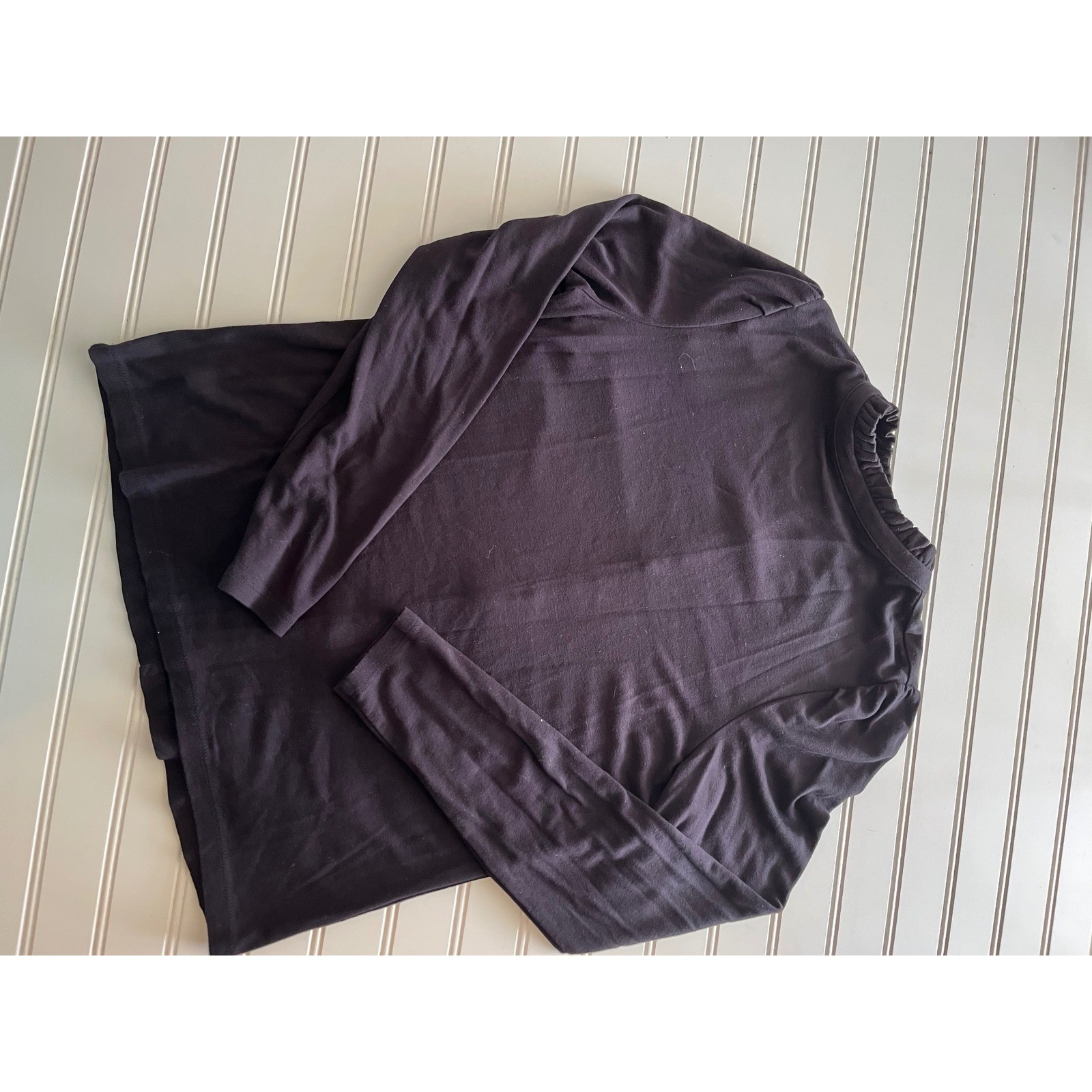 Ann Taylor Factory Black Ruffle Neck Long Sleeve Top Rayon Blend Small