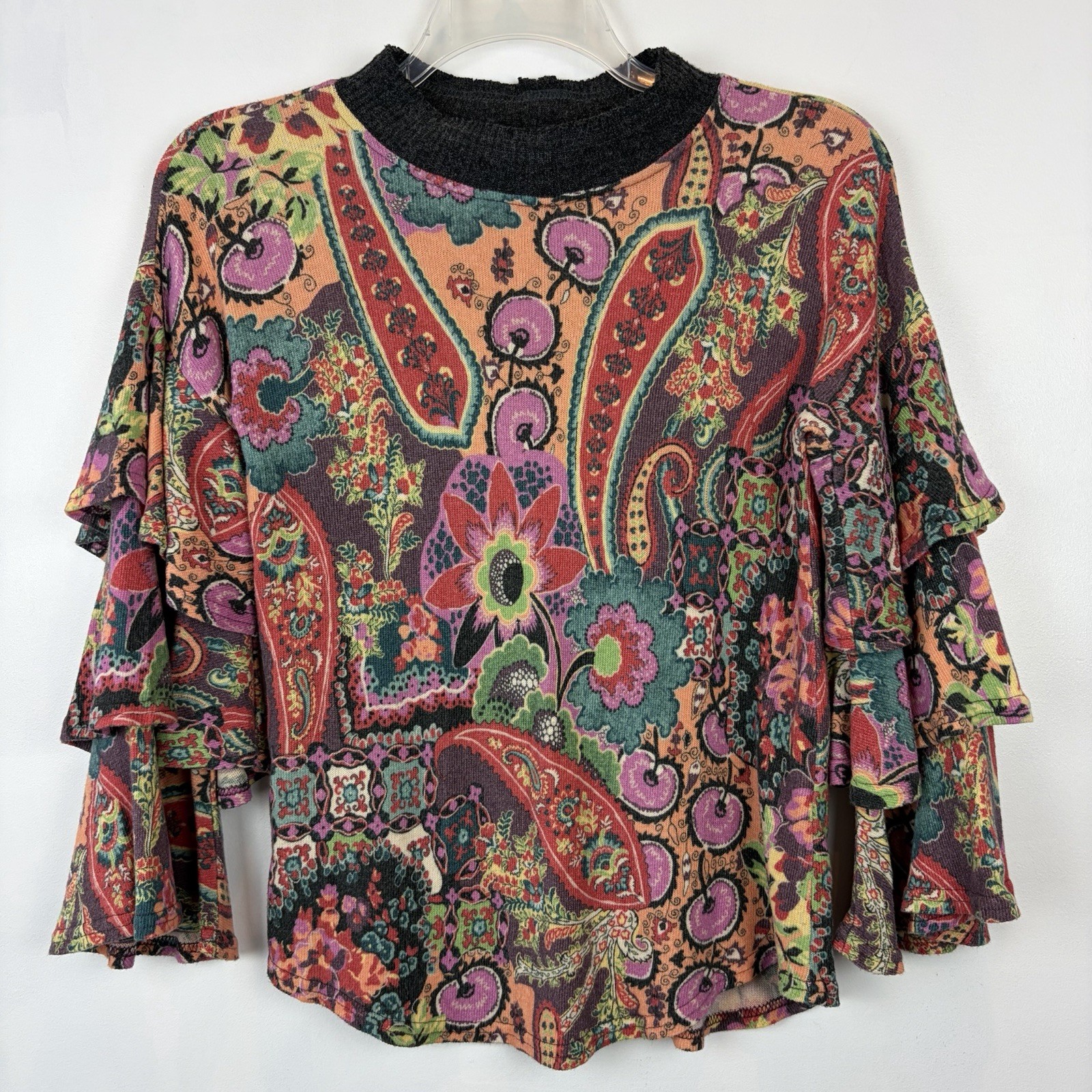 Ivy Jane Top Shirt Womens Small 3/4 Ruffle Sleeve Print Boho Statement