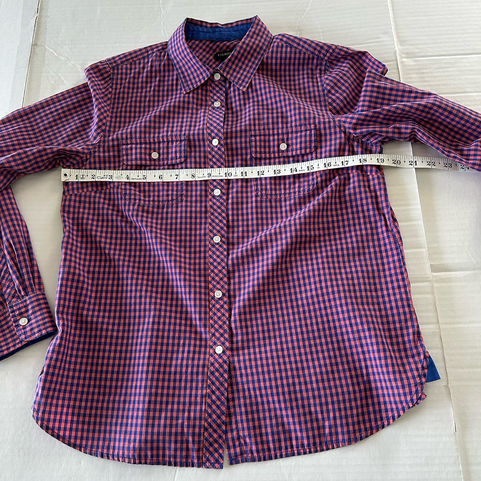 TALBOTS Womens 10 Cotton Check Plaid Flip Cuff Roll Tab Sleeve Button Up Shirt