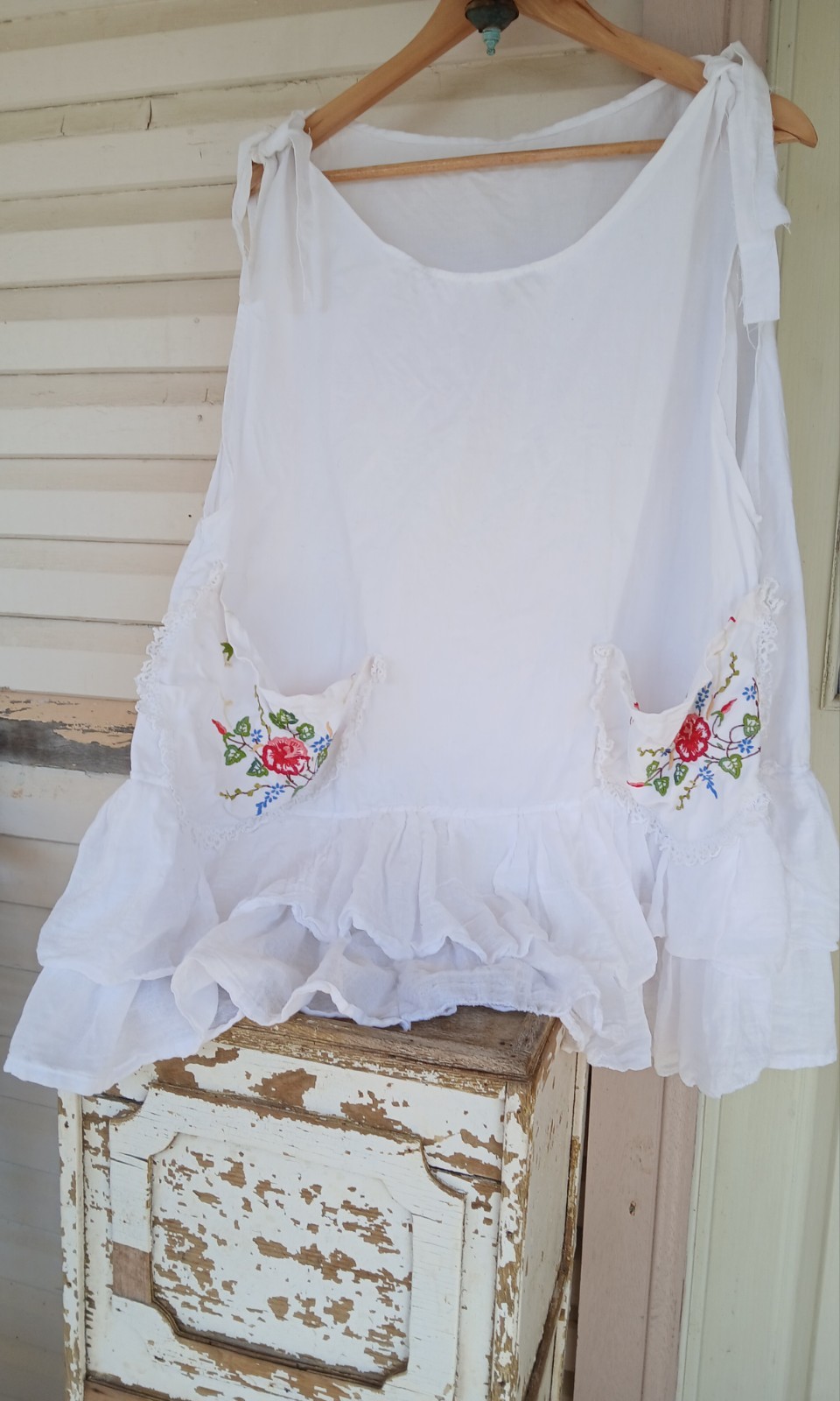 Rose & Magnolia Ruffled Vintage Pearl Cotton Cottagecore Handmade Prairie Top