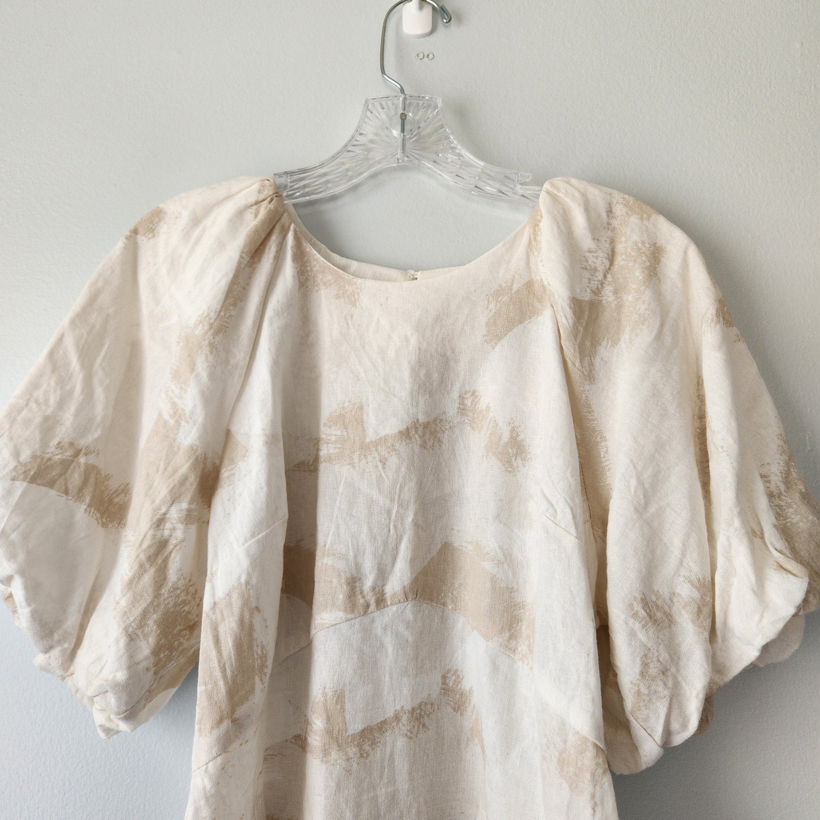 DKNY Linen Blend Puff Sleeve Crop Top Women’s M Tan Beige Coastal Grandma Retro