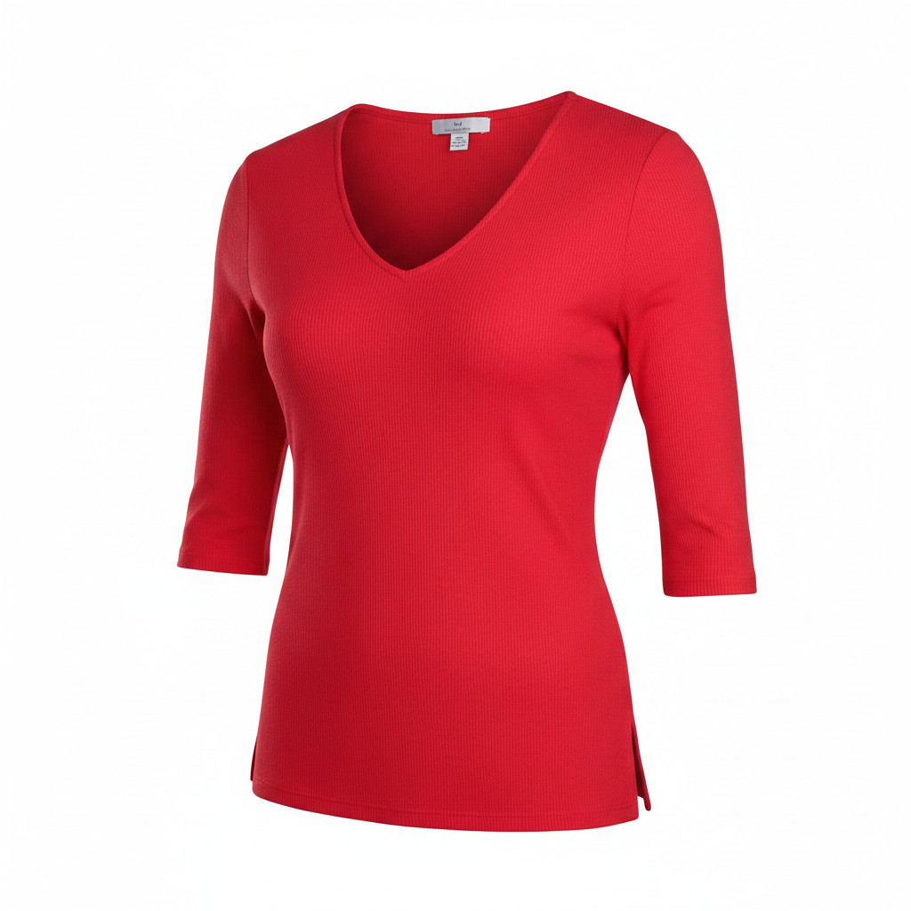 Halston Ribbed Heavyweight T-Shirt Medium Tomato Red Cotton Blend Designer Top