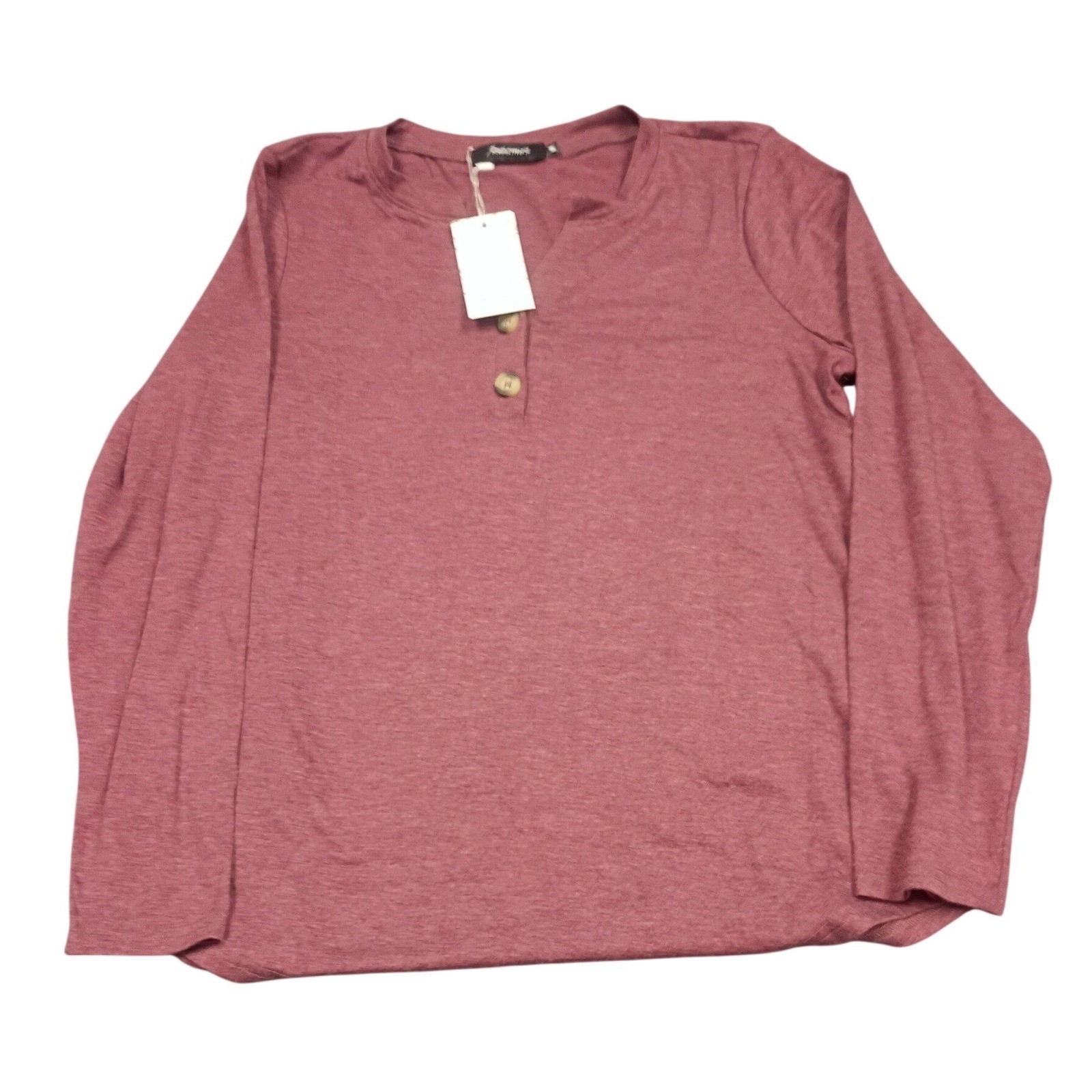 Automet Henley Top Womens Medium Mauve Long Sleeve V-Neck Button Casual