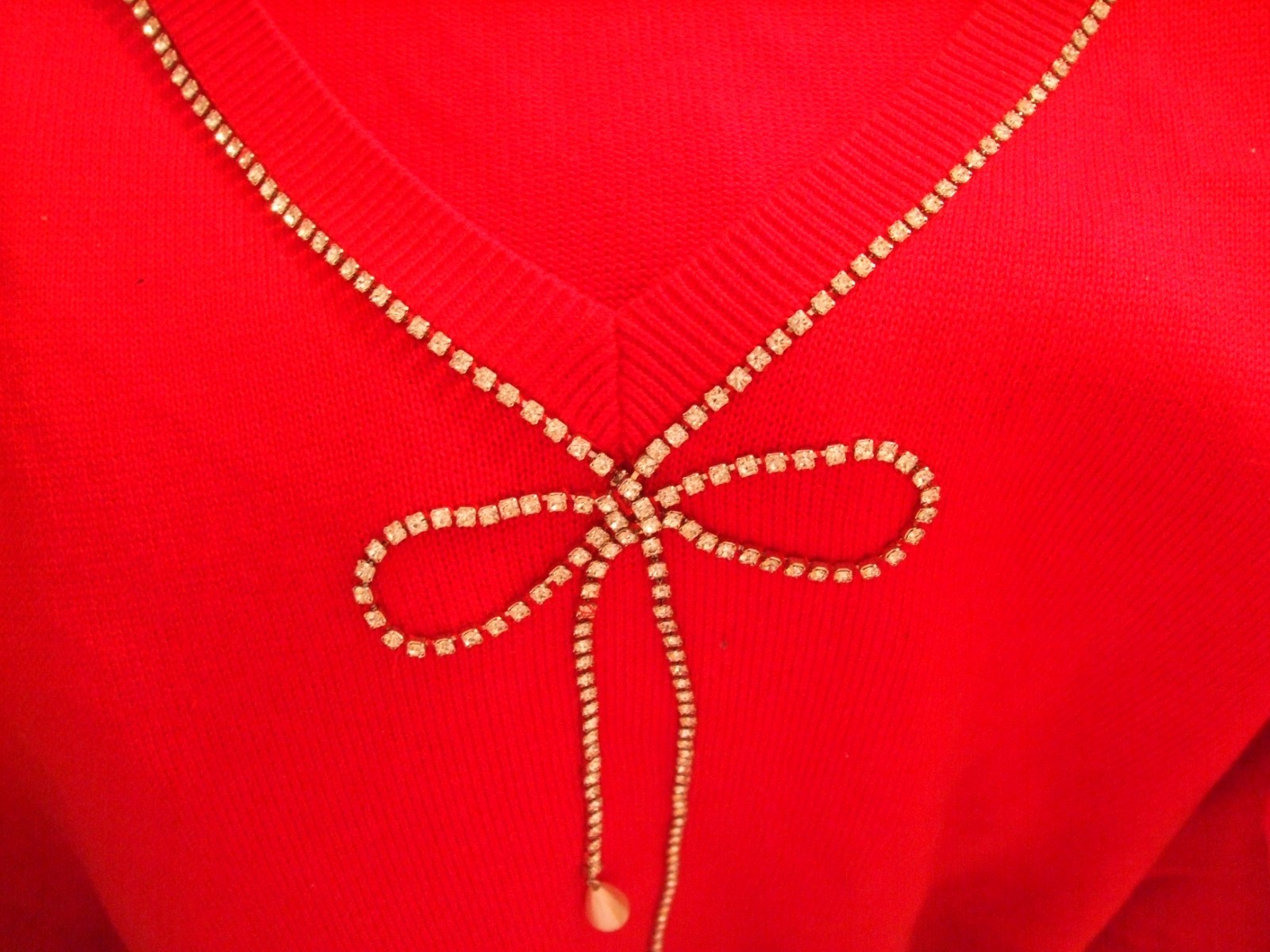 Joan Rivers Red Carpet Soft Chic Sweater with Rhinestone Bow, RED, 1X, NWOT, QVC