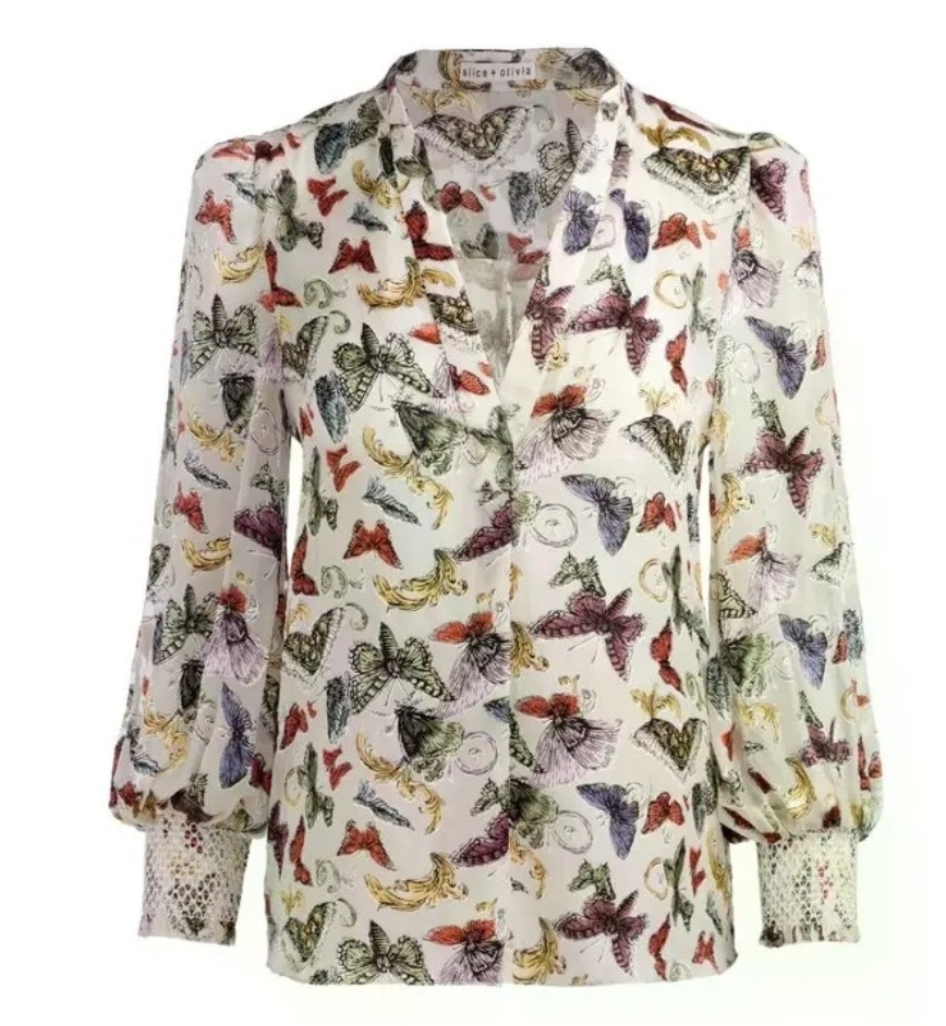 NEW $425 Alice + Olivia XL Sheila Butterfly Spread Your Wings Blouse Top NWT