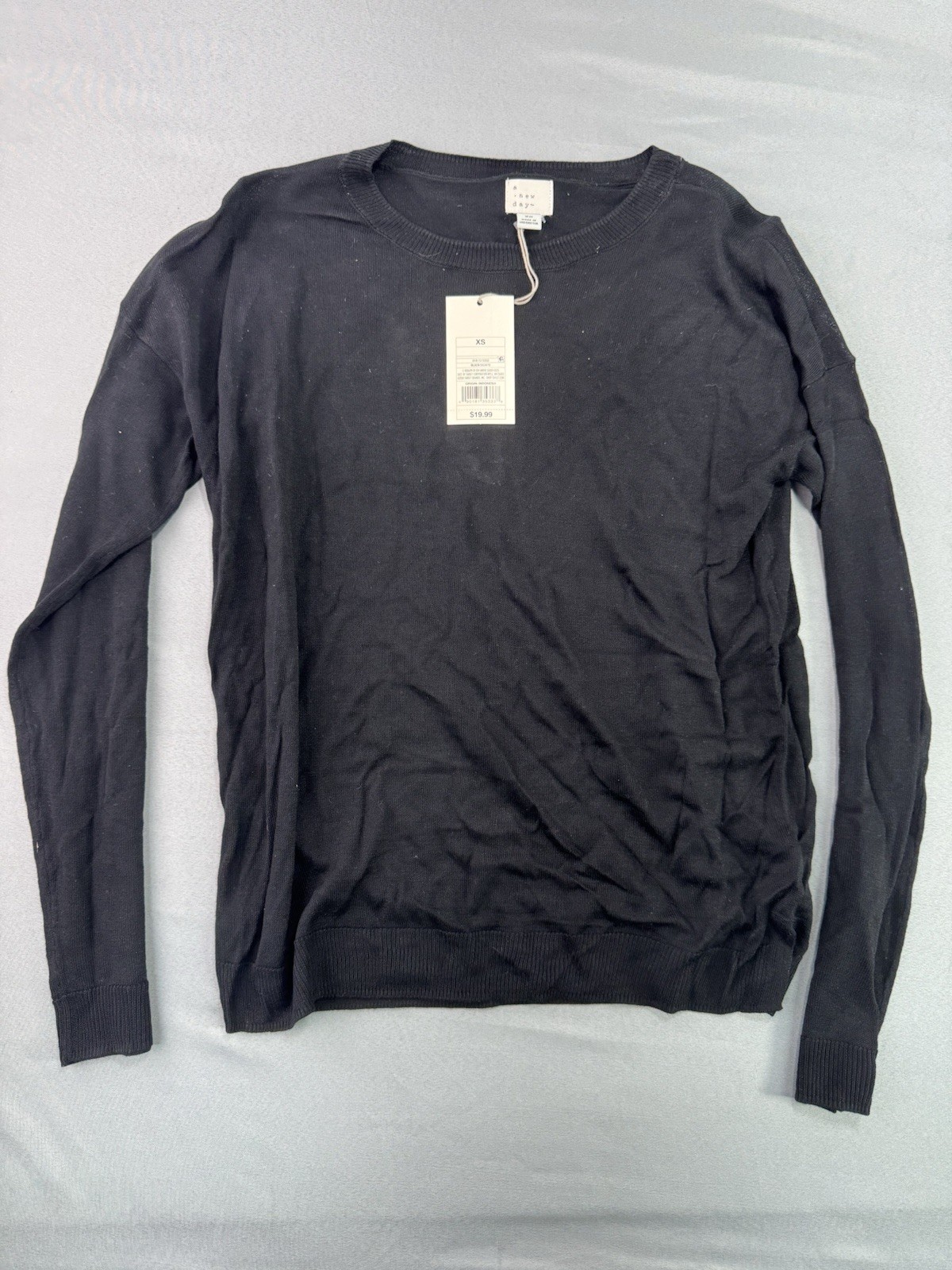 A New Day Long Sleeve T-Shirt Womens Sz XS Black Acrylic Rayon Stretch Thin NWT
