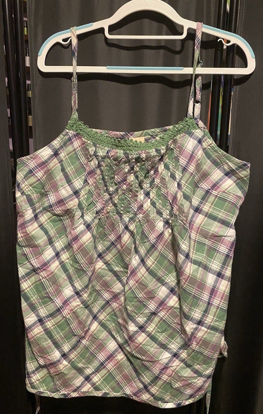 Faded Glory Size XL (16/18) Blouse Green Plaid Spaghetti string