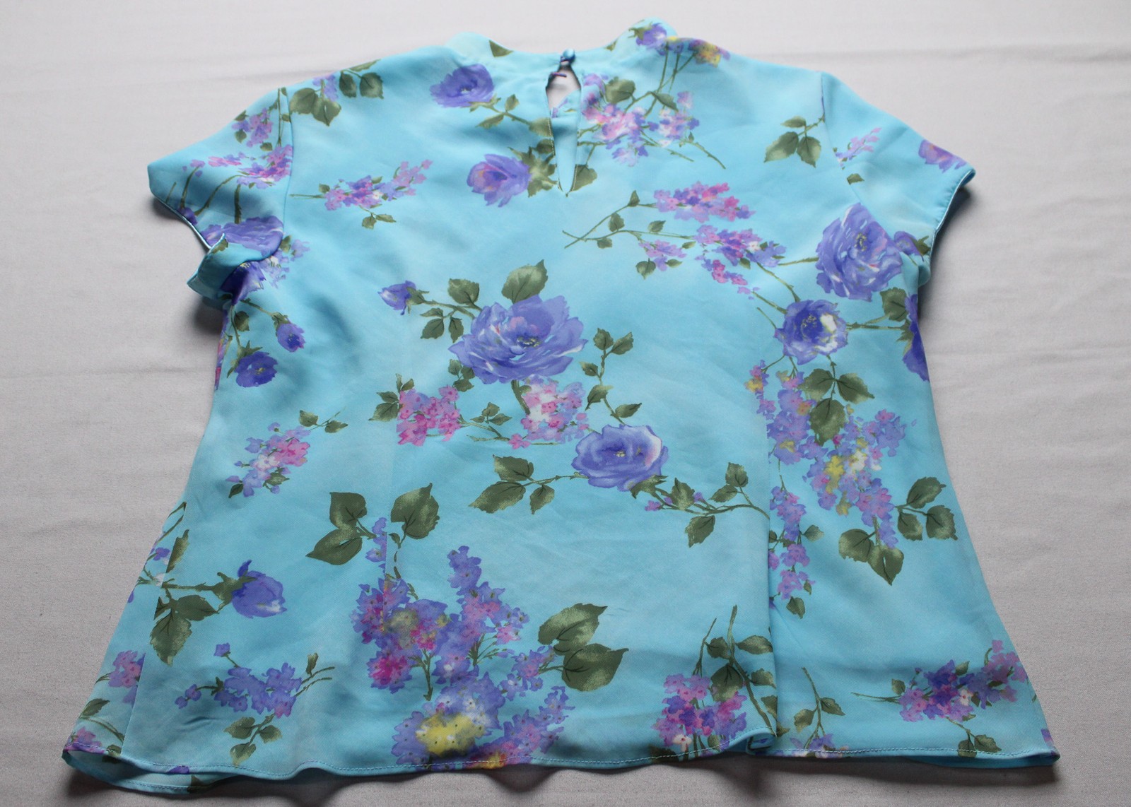 Studio I Women’s Short Sleeve Floral Print Lined Blouse AC2 Blue Multi Size: 16
